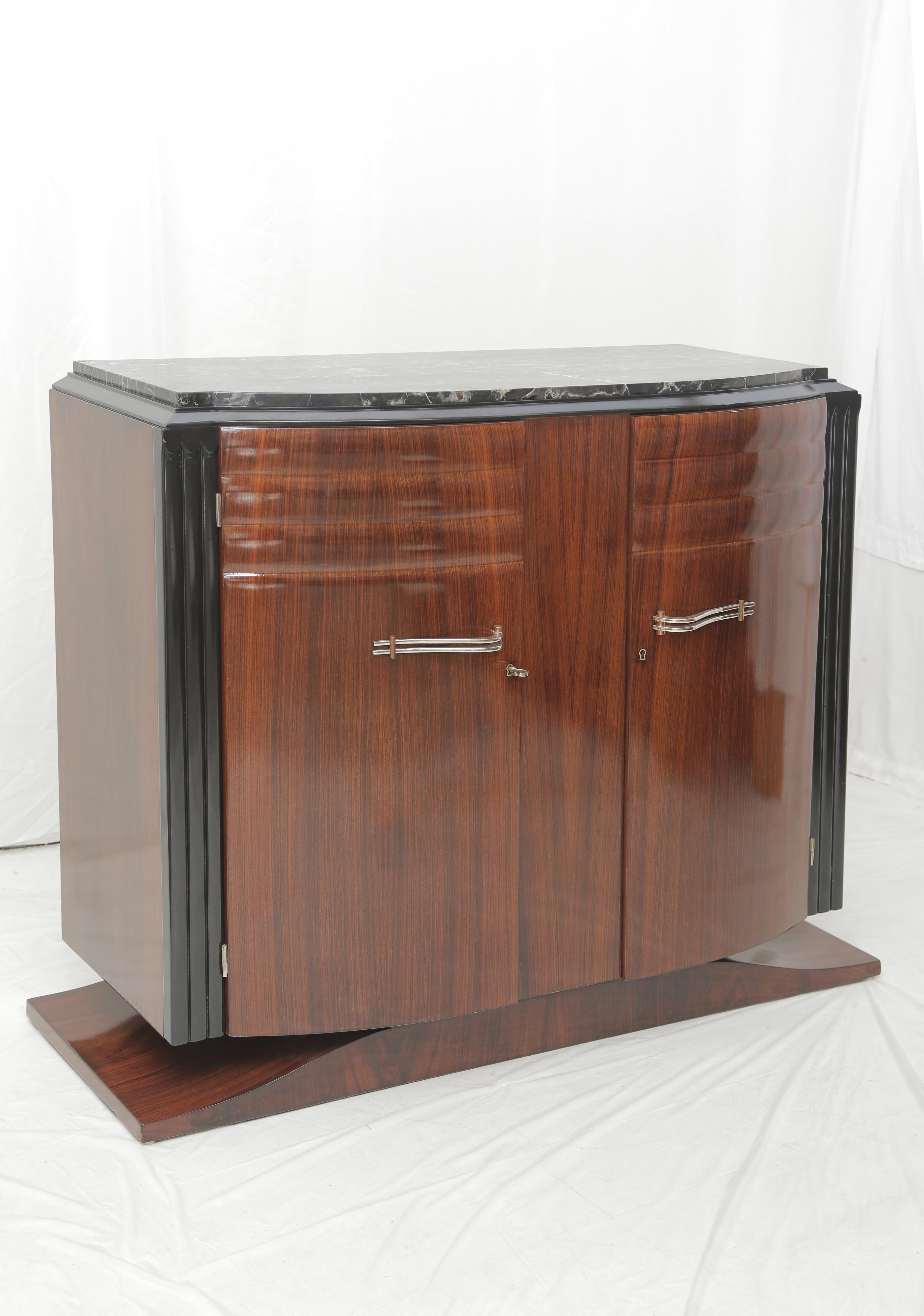 European French Art Deco Mahogany with Black & Gold Marble Top Small Cabinet, circa 1940