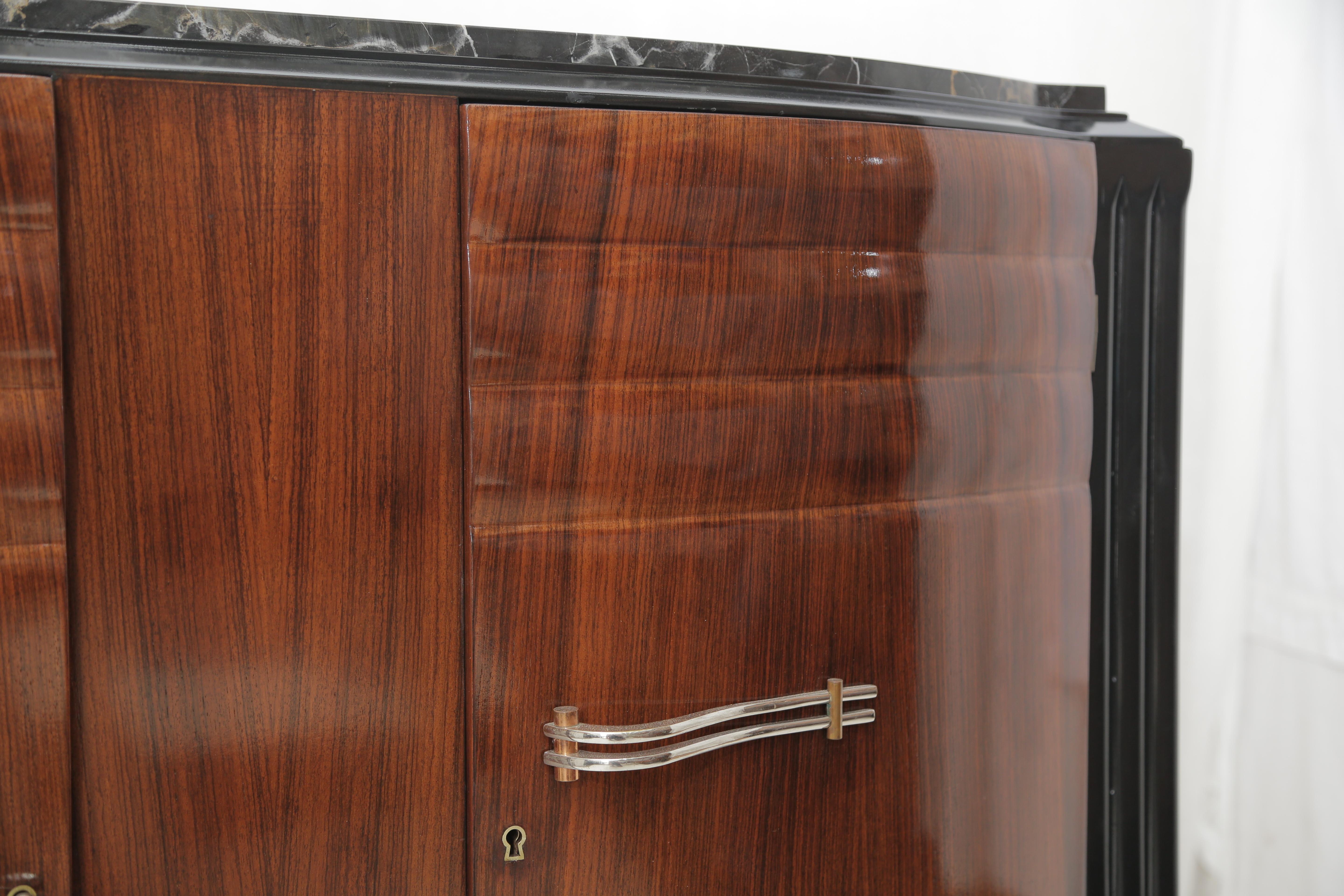 Veneer French Art Deco Mahogany with Black & Gold Marble Top Small Cabinet, circa 1940