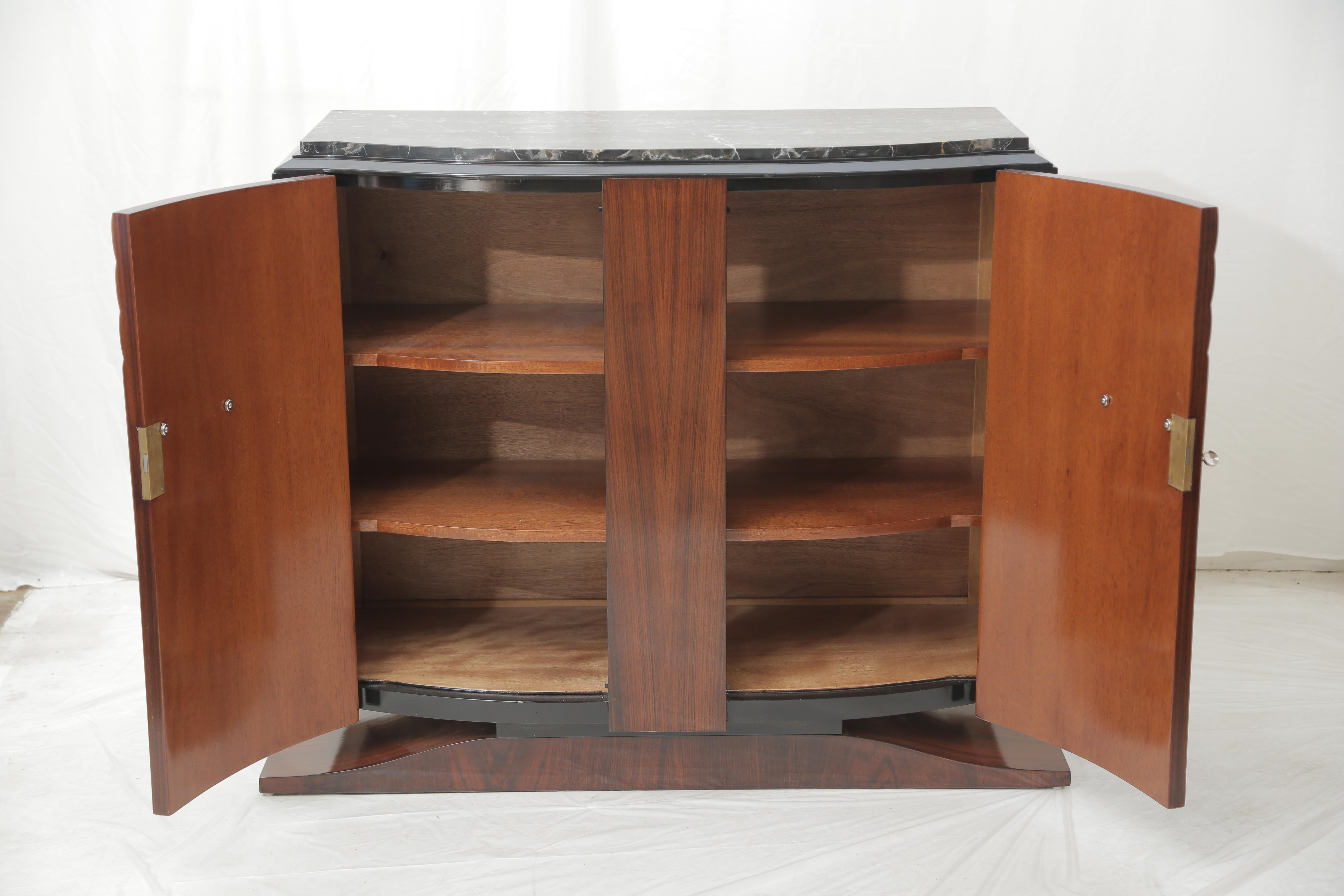 Mid-20th Century French Art Deco Mahogany with Black & Gold Marble Top Small Cabinet, circa 1940