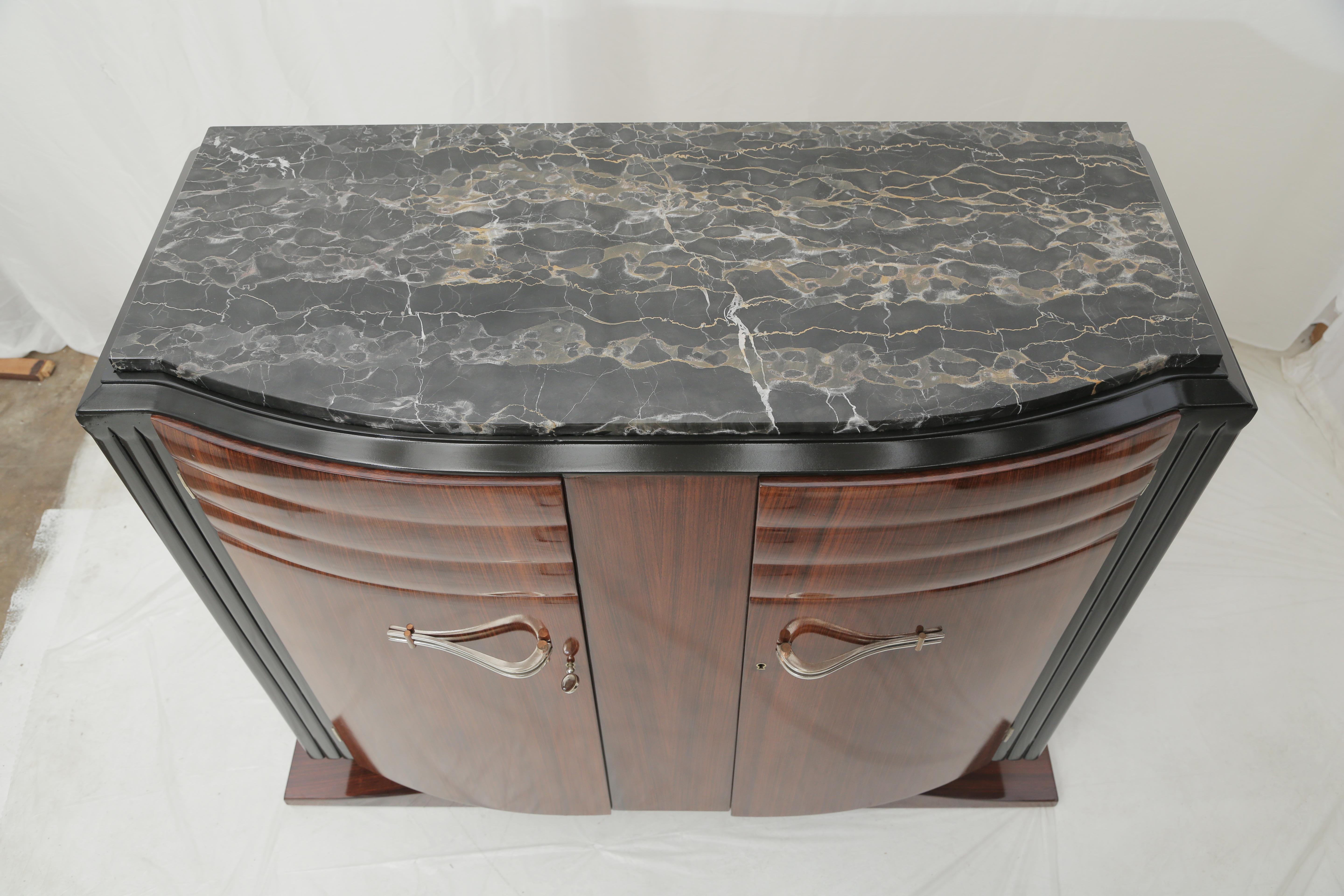 French Art Deco Mahogany with Black & Gold Marble Top Small Cabinet, circa 1940 2