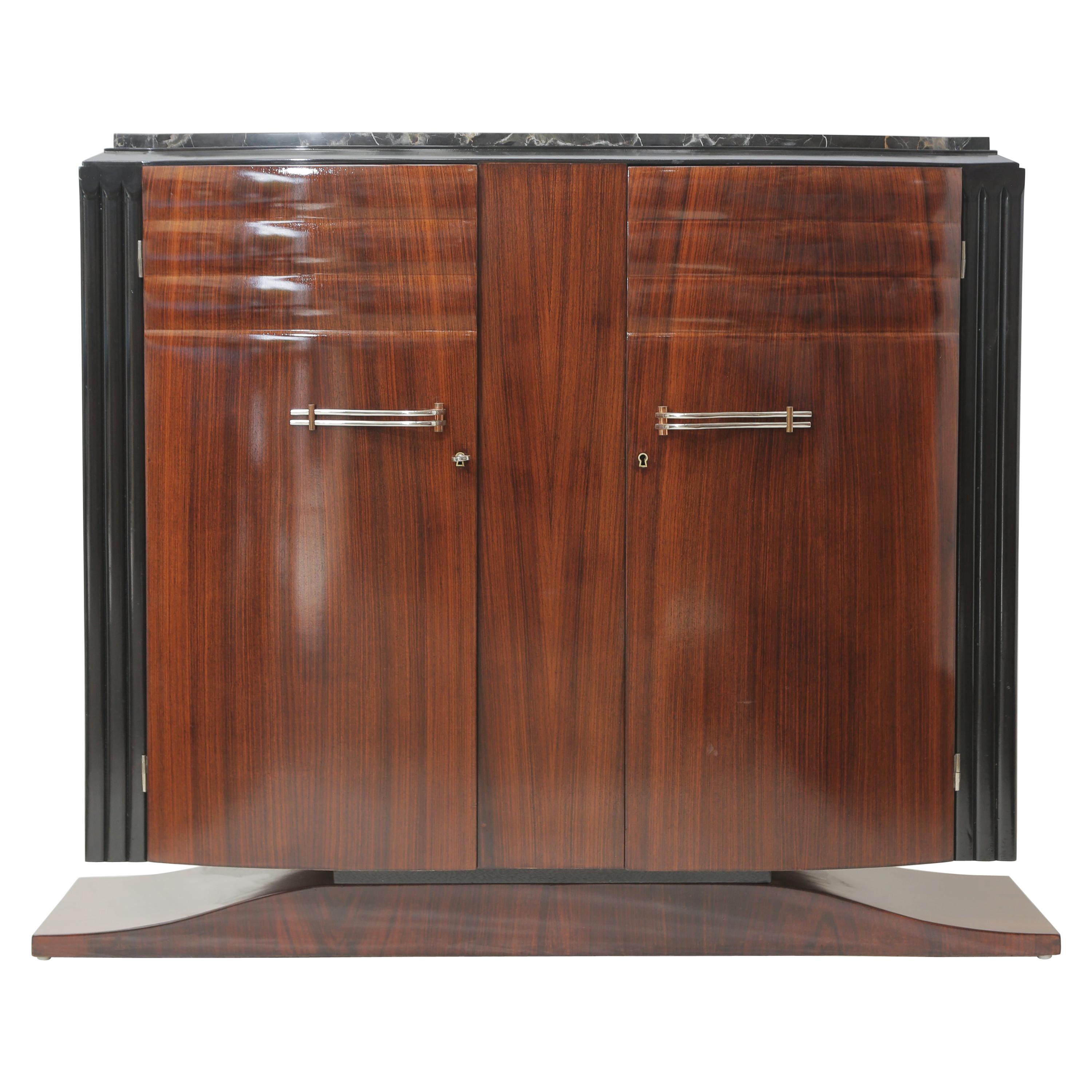 French Art Deco Mahogany with Black & Gold Marble Top Small Cabinet, circa 1940