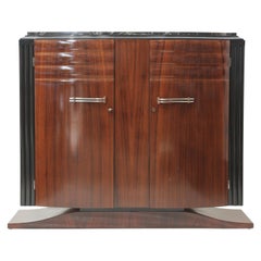 French Art Deco Mahogany with Black 
Gold Marble Top Small Cabinet, circa 1940