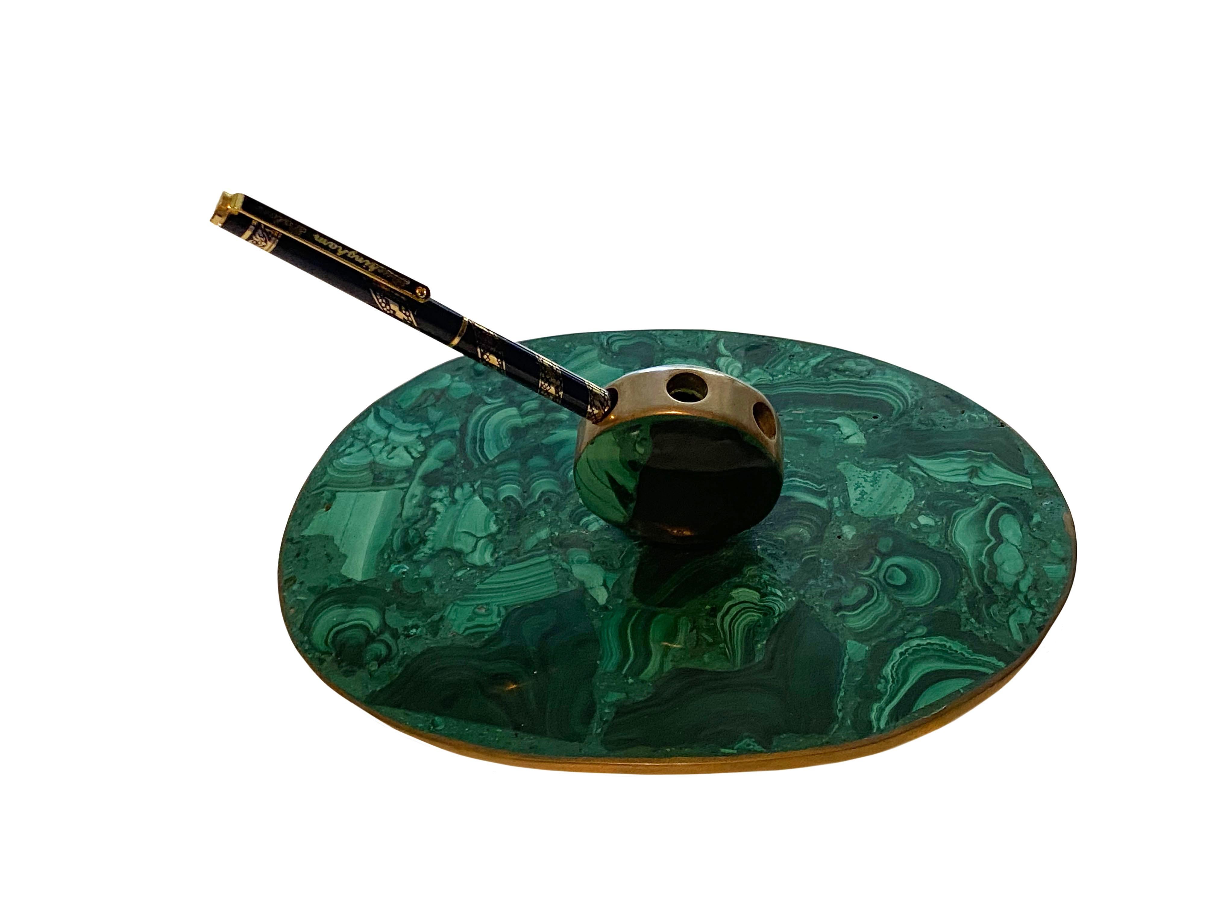 French Art Deco Malachite Pen Holder For Sale 1