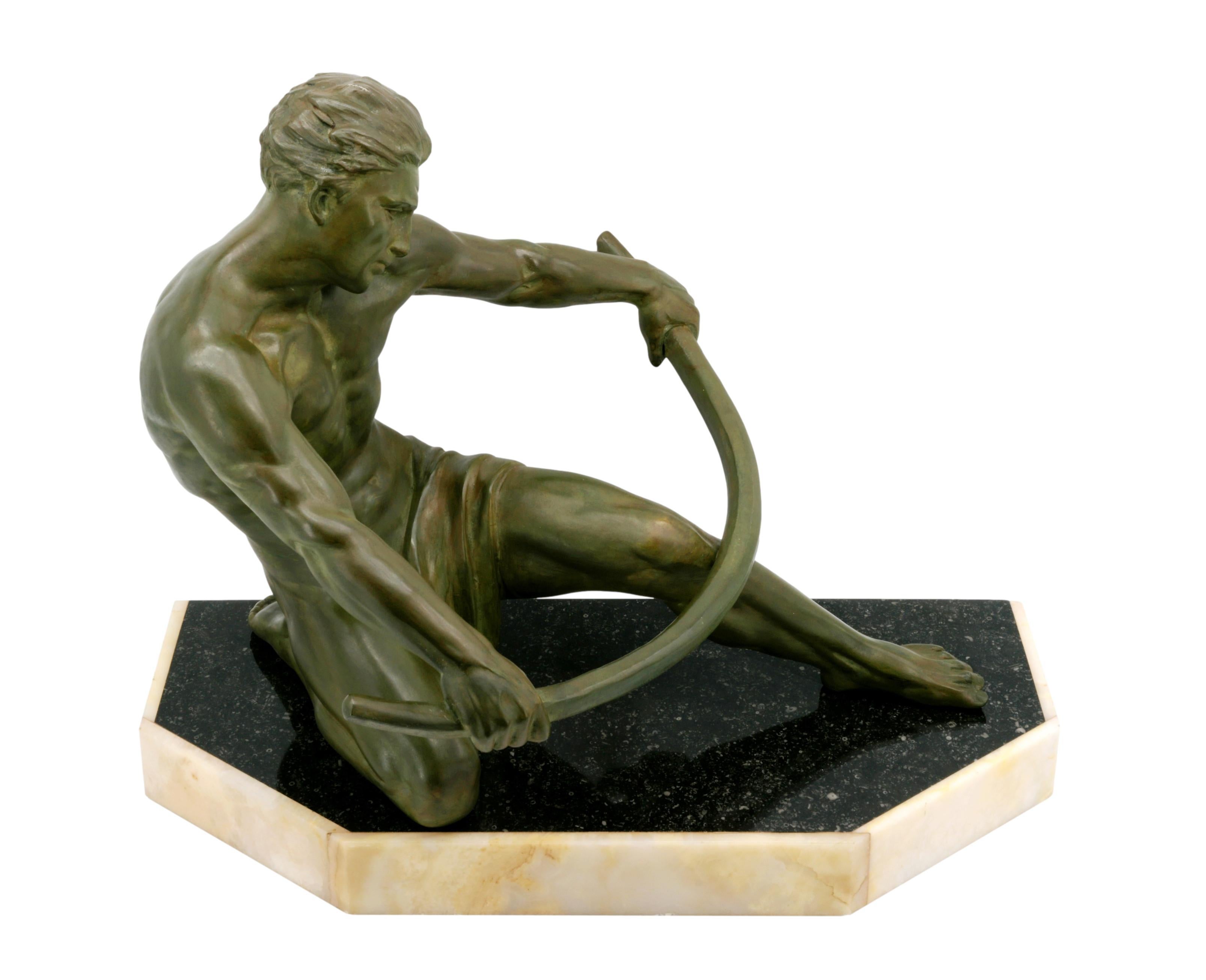Onyx French Art Deco Man Sculpture, circa 1925 For Sale