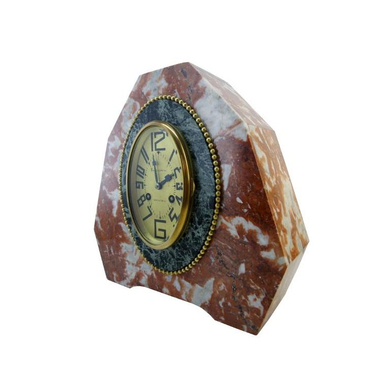 Brass French Art Deco Mantel Clock Set, circa 1910 For Sale