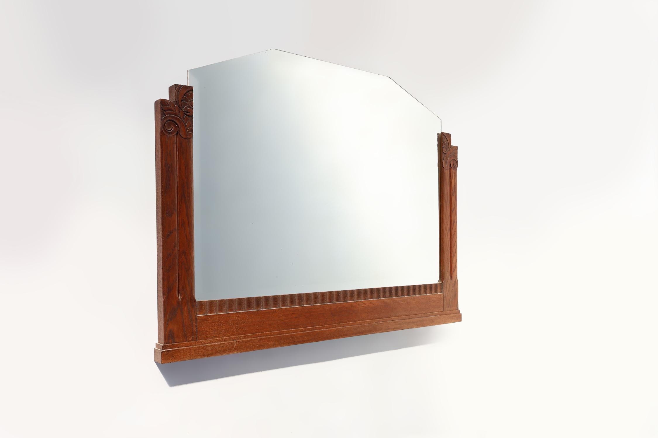 Milieu du XXe siècle Miroir de cheminée Art déco français en bois, France, années 1930