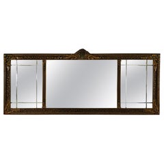 French Art Deco Mantel Three Panel Overmantel Mirror with Etched Glass