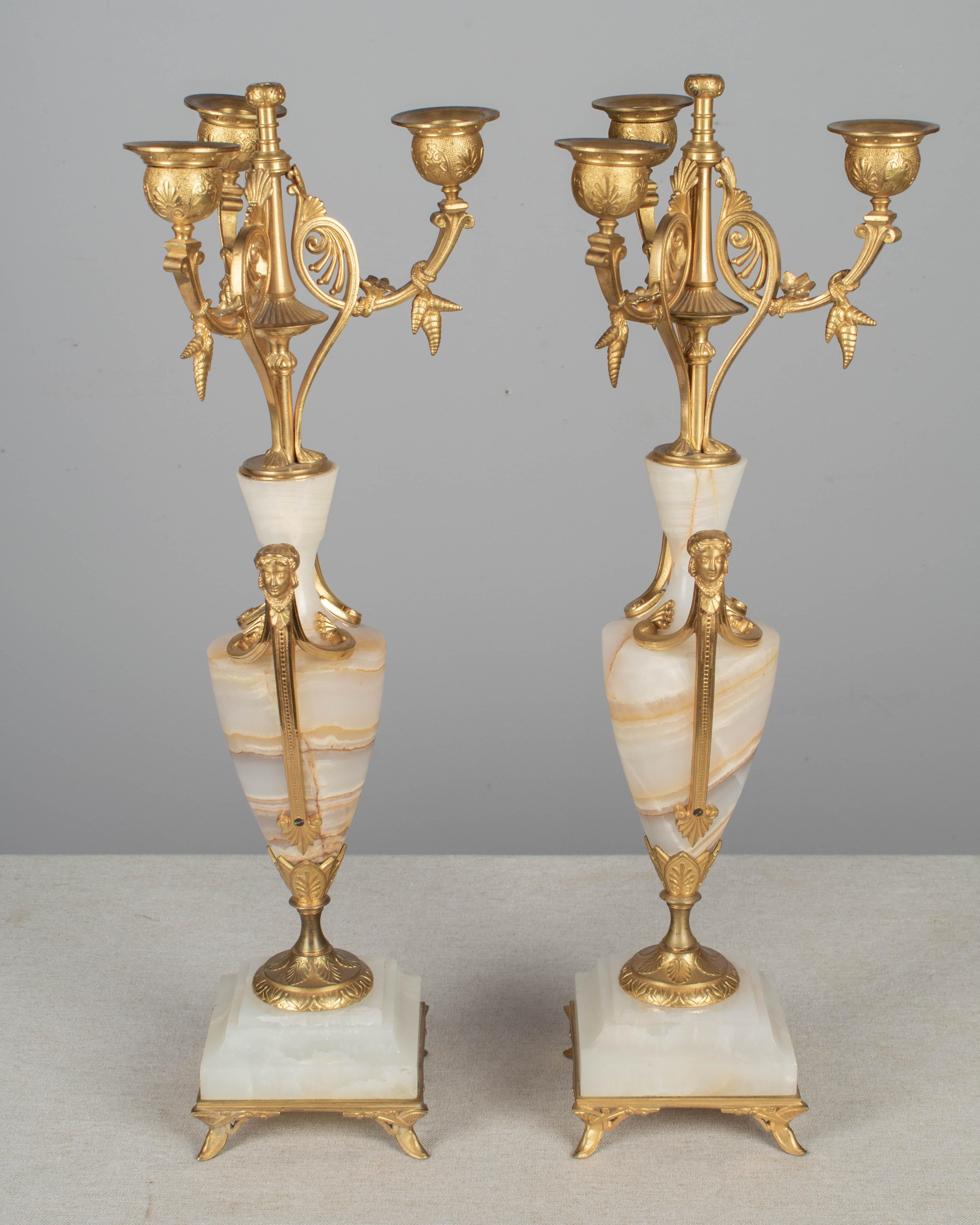 French Art Deco Mantel Clock and Candelabras For Sale 4