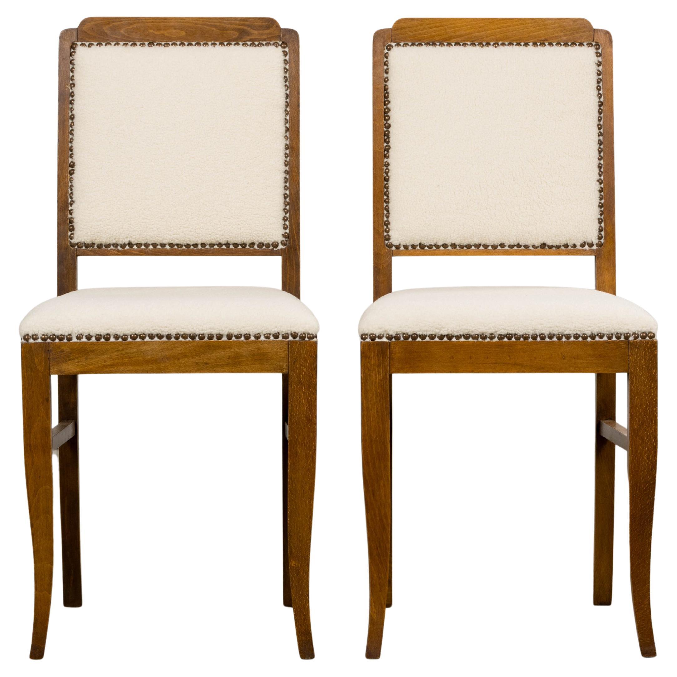 Paire de chaises d
appoint Art Déco en érable et bouclette crème en vente