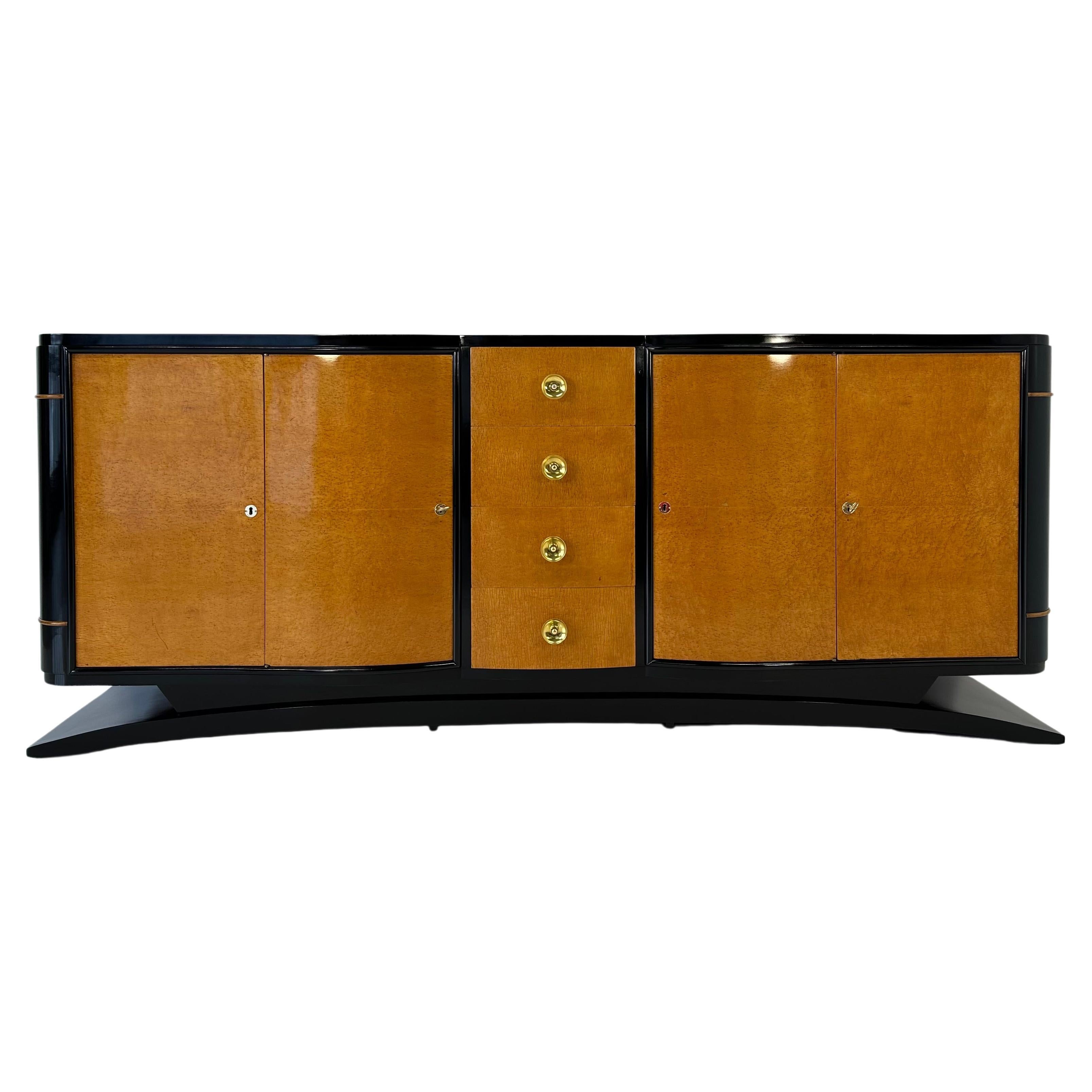 French Art Deco Maple Briar and Black Lacquered Sideboard, 1930s