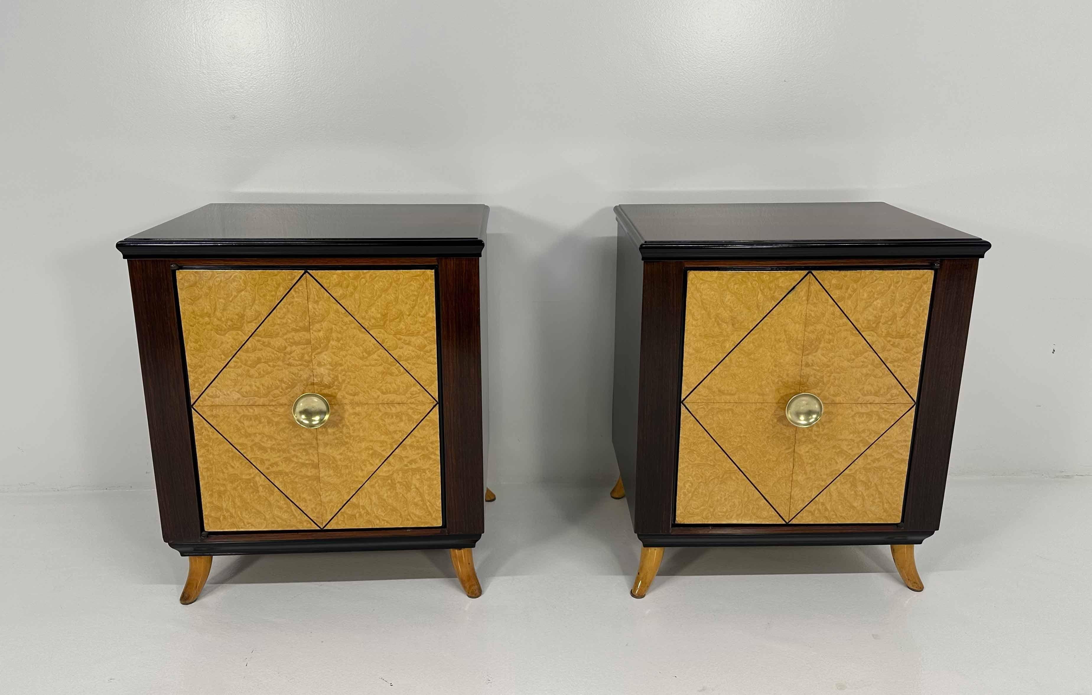 French Art Deco Maple Briar, Maple and Macassar Nightstands, 1940s  In Good Condition For Sale In Meda, MB