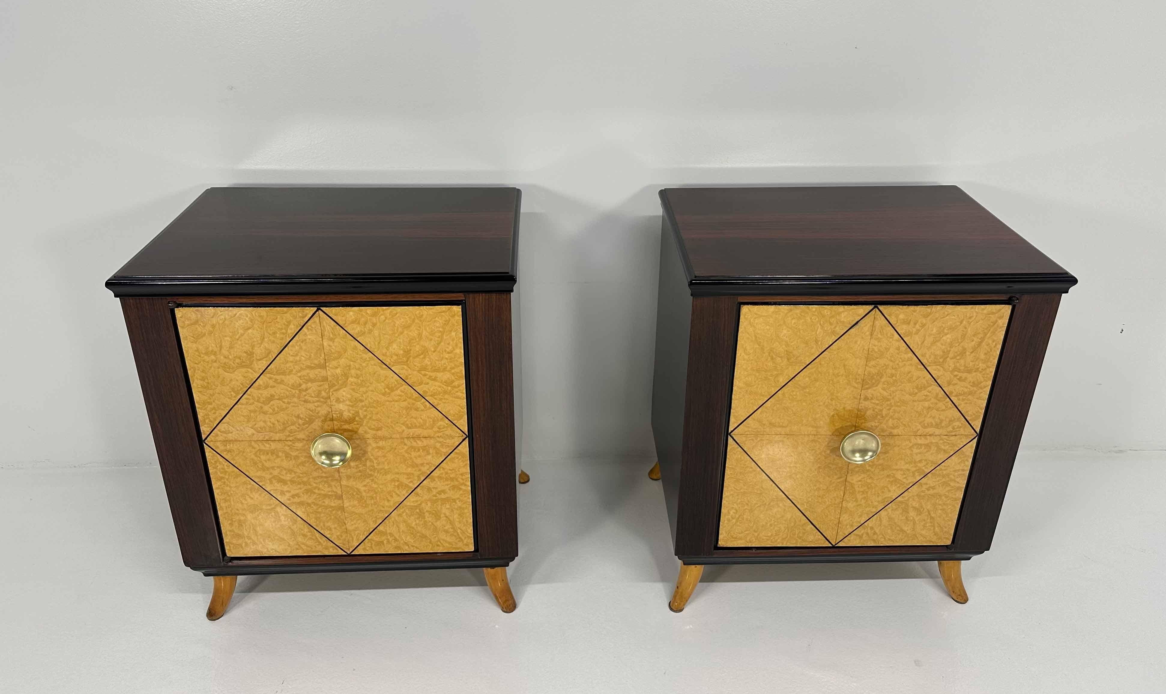 Mid-20th Century French Art Deco Maple Briar, Maple and Macassar Nightstands, 1940s  For Sale