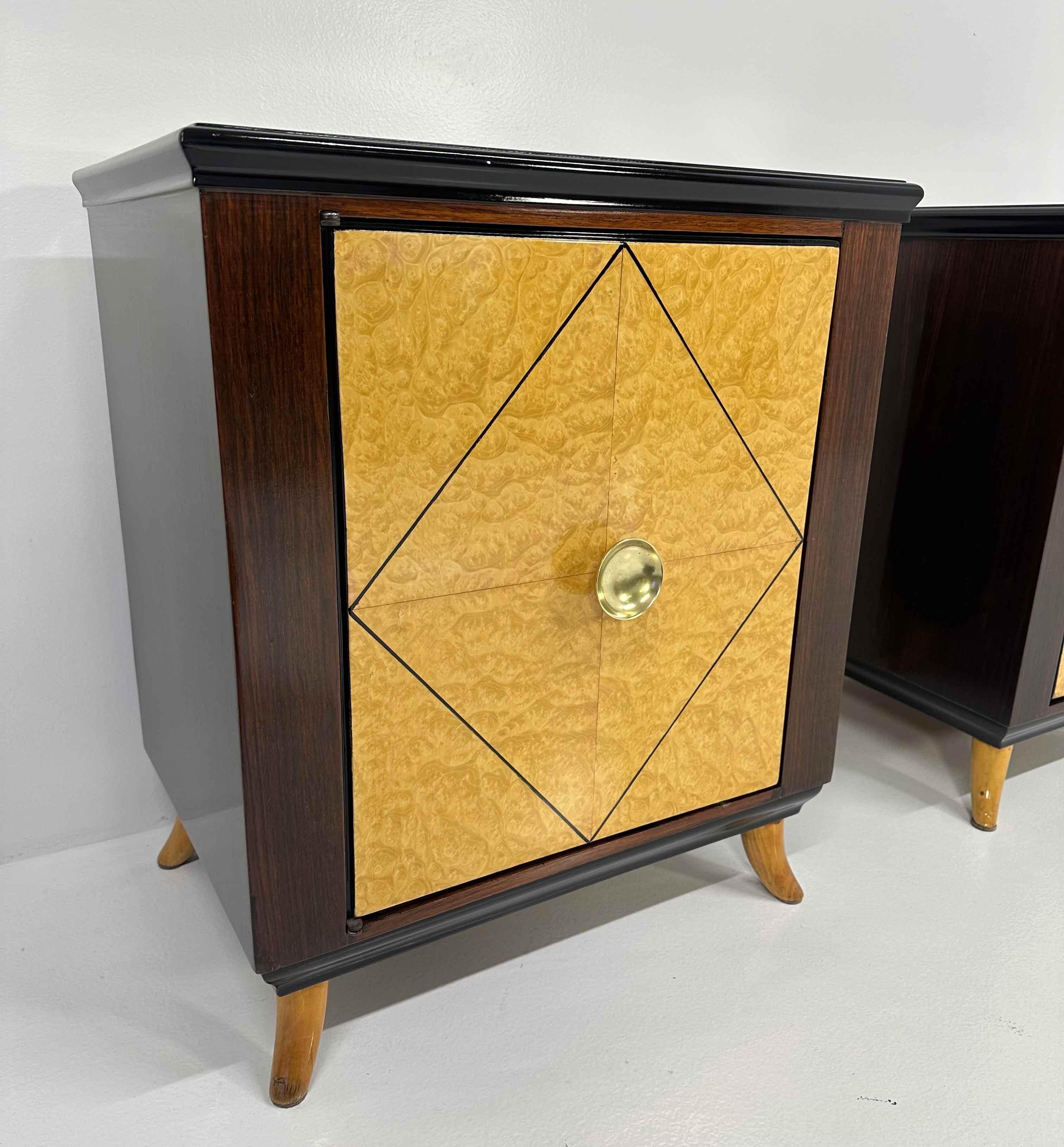 French Art Deco Maple Briar, Maple and Macassar Nightstands, 1940s  For Sale 1