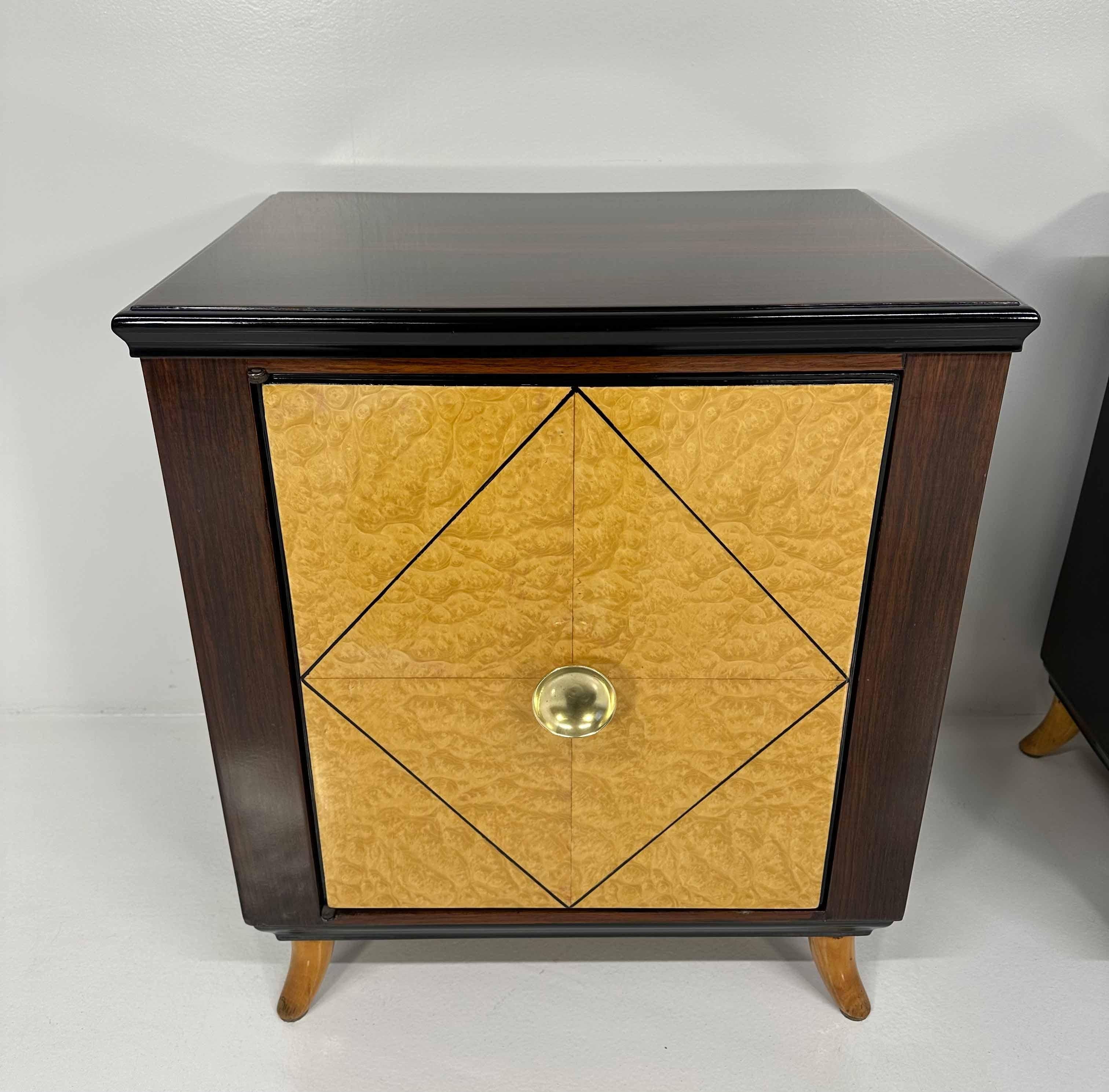 French Art Deco Maple Briar, Maple and Macassar Nightstands, 1940s  For Sale 3
