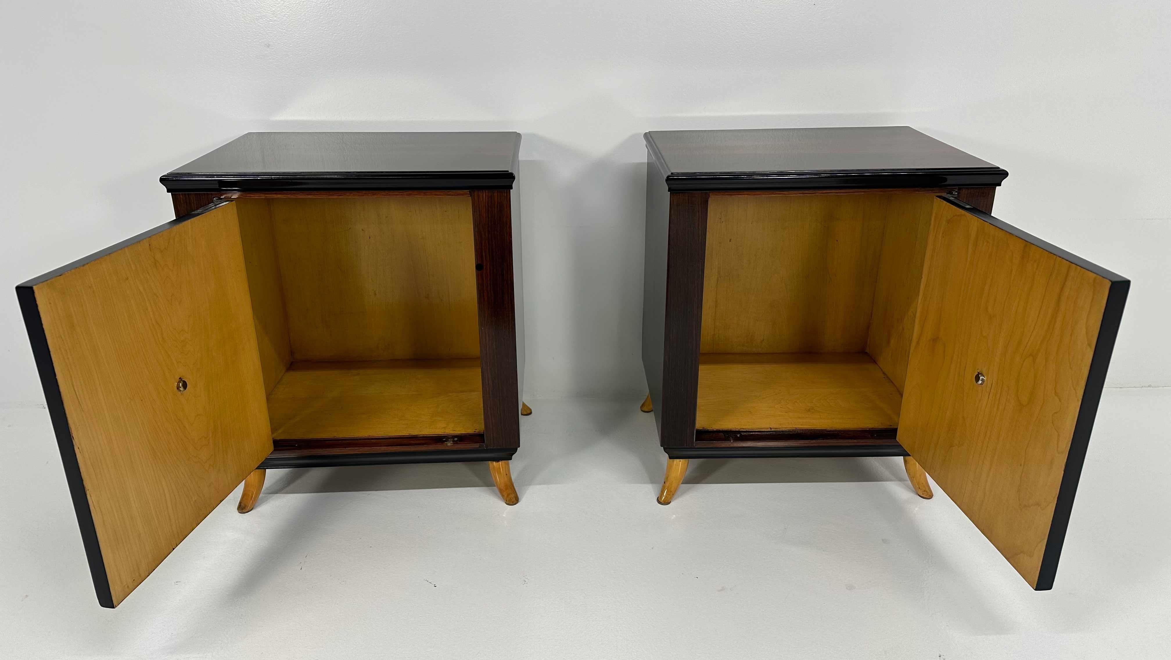 French Art Deco Maple Briar, Maple and Macassar Nightstands, 1940s  For Sale 4