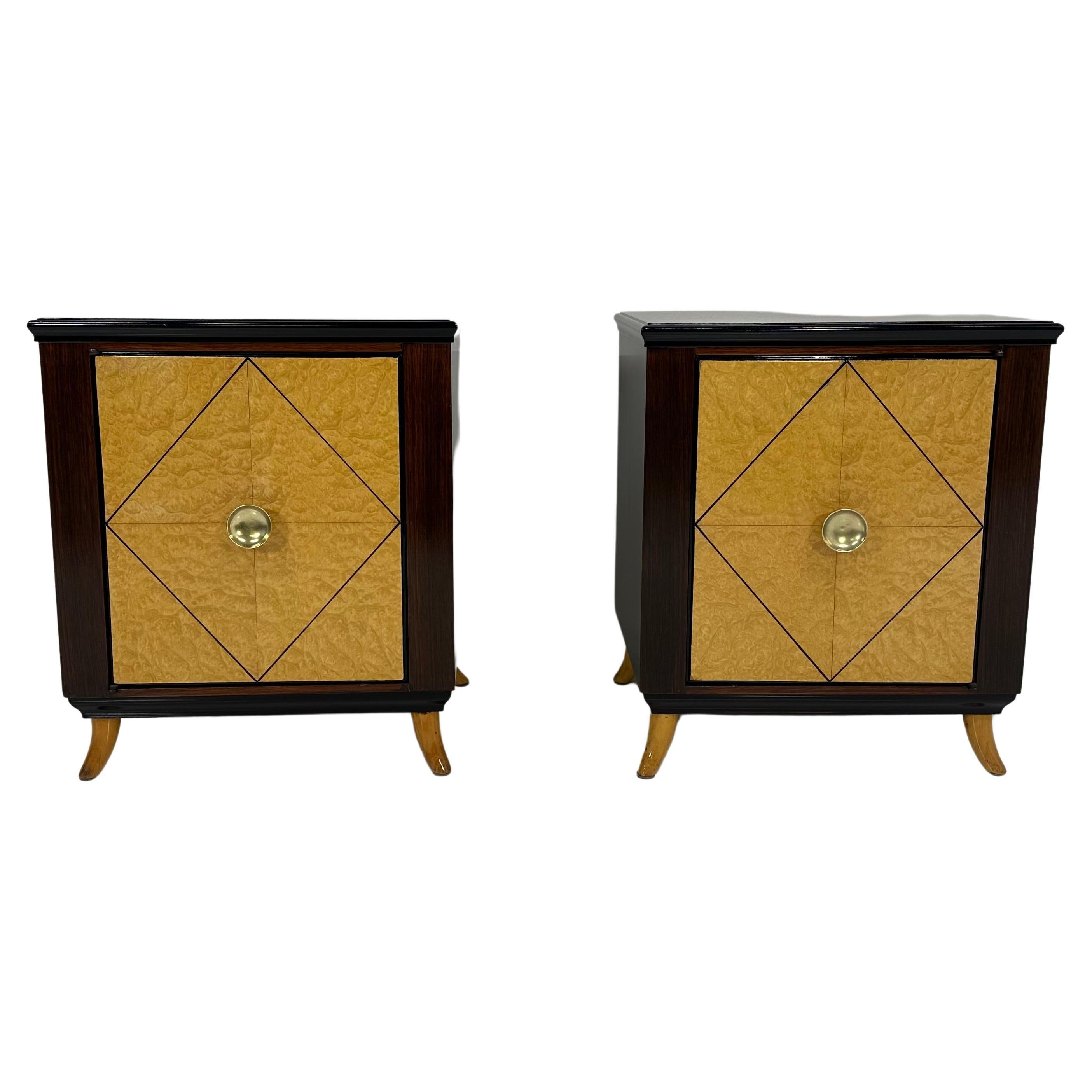 French Art Deco Maple Briar, Maple and Macassar Nightstands, 1940s 