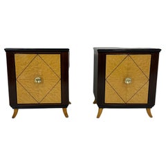 Vintage French Art Deco Maple Briar, Maple and Macassar Nightstands, 1940s 