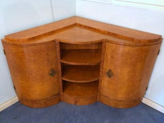 French Art Deco Corner Cupboard, Wax-Finished Maple, 1945