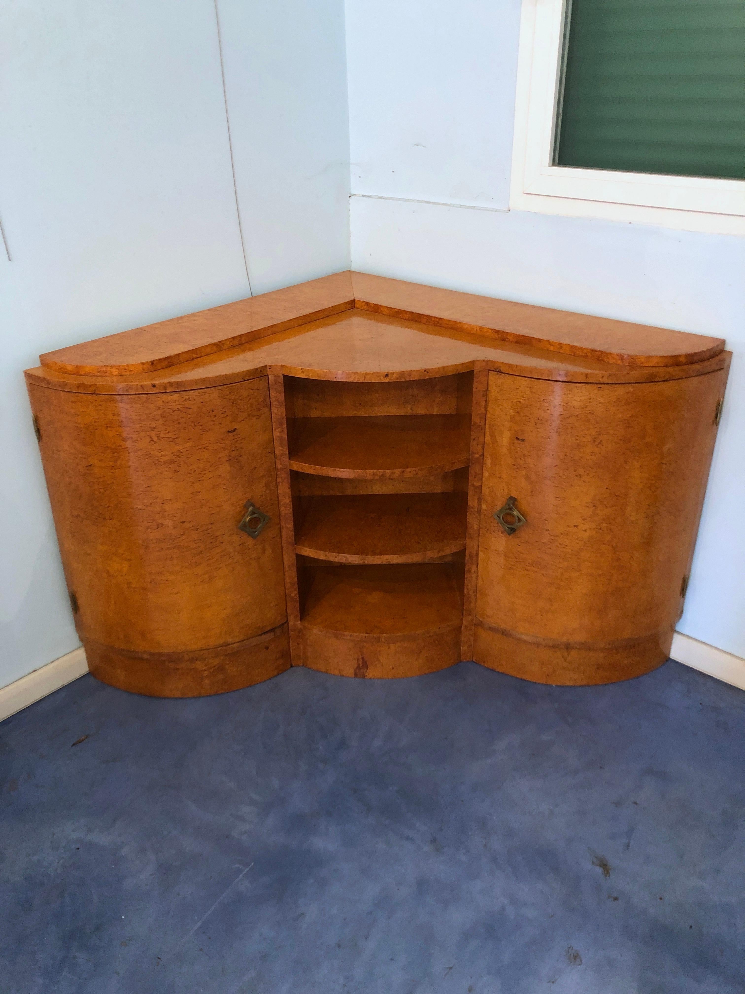 Mid-20th Century French Art Deco Maple Corner Cupboard, 1945 For Sale