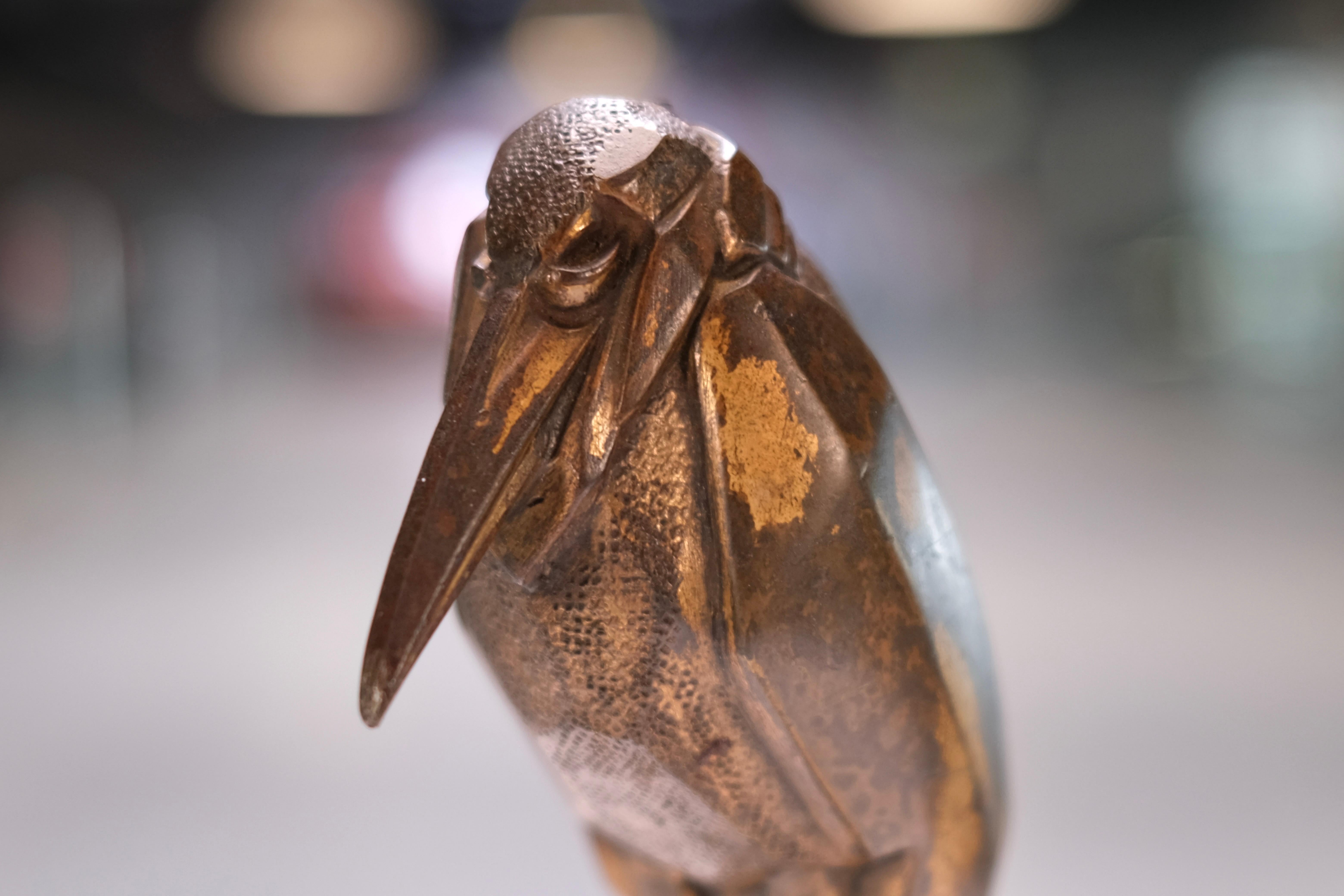 Zinc brut Sculpture en forme d'oiseau marabout par Max Le Verrier, années 1930, spéléologie française Art Déco en vente