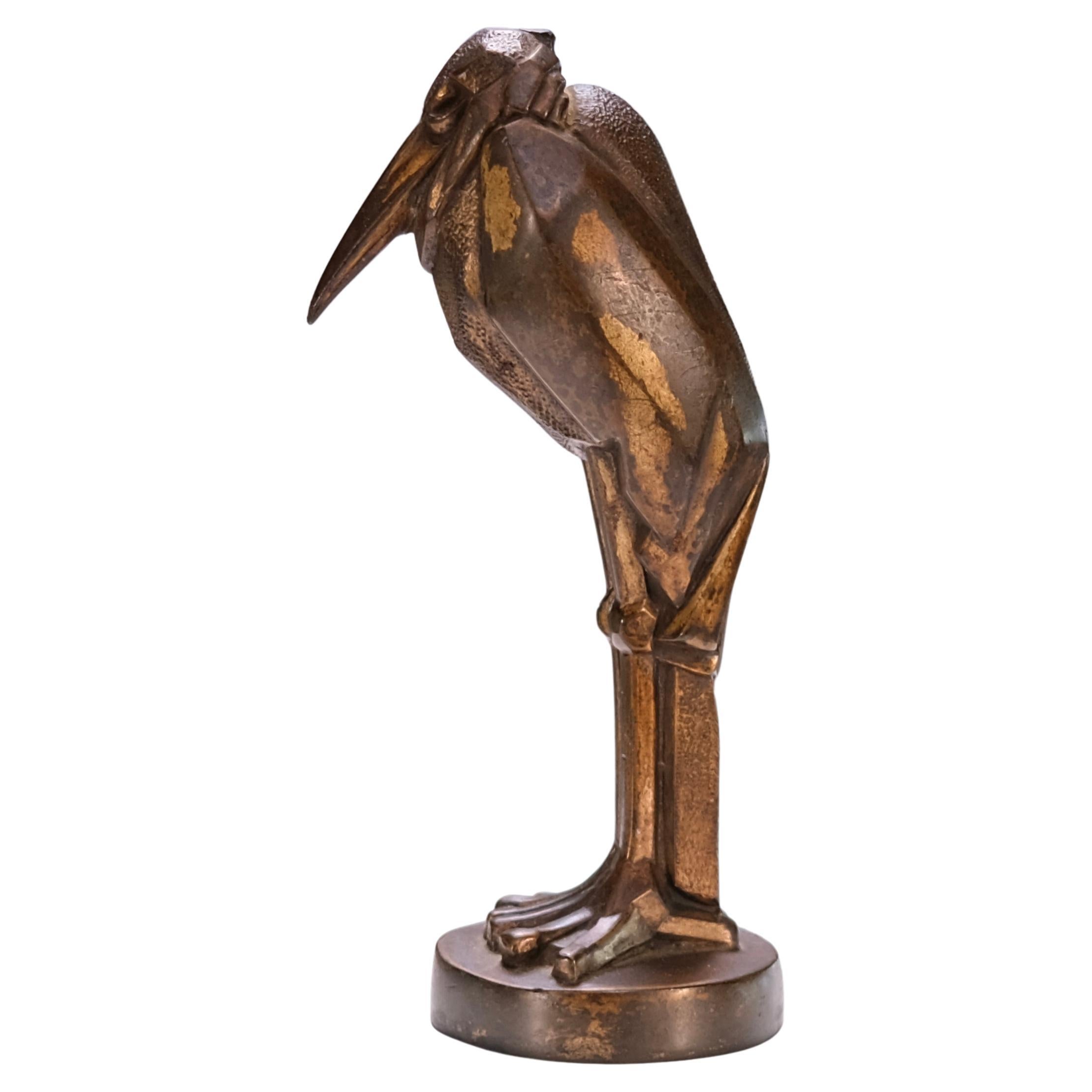 French Art Deco Marabou Bird Sculpture by Max Le Verrier, 1930s, Spelter