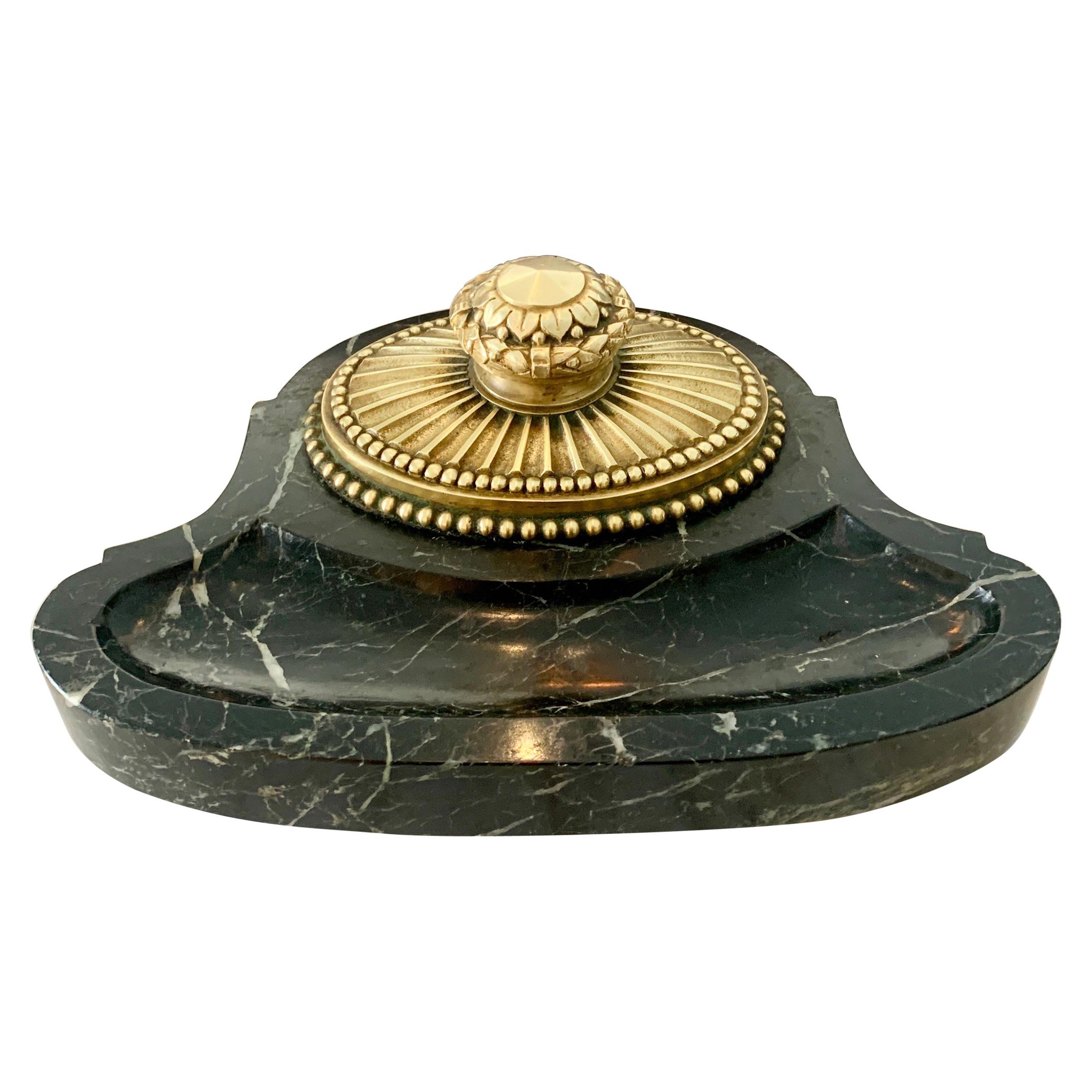 Pozzo d'inchiostro francese in marmo e bronzo Art Déco