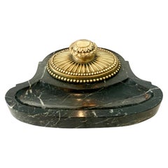 Pozzo d'inchiostro francese in marmo e bronzo Art Déco