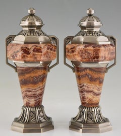 French Art Deco Marble and Bronze Urns  1925 France