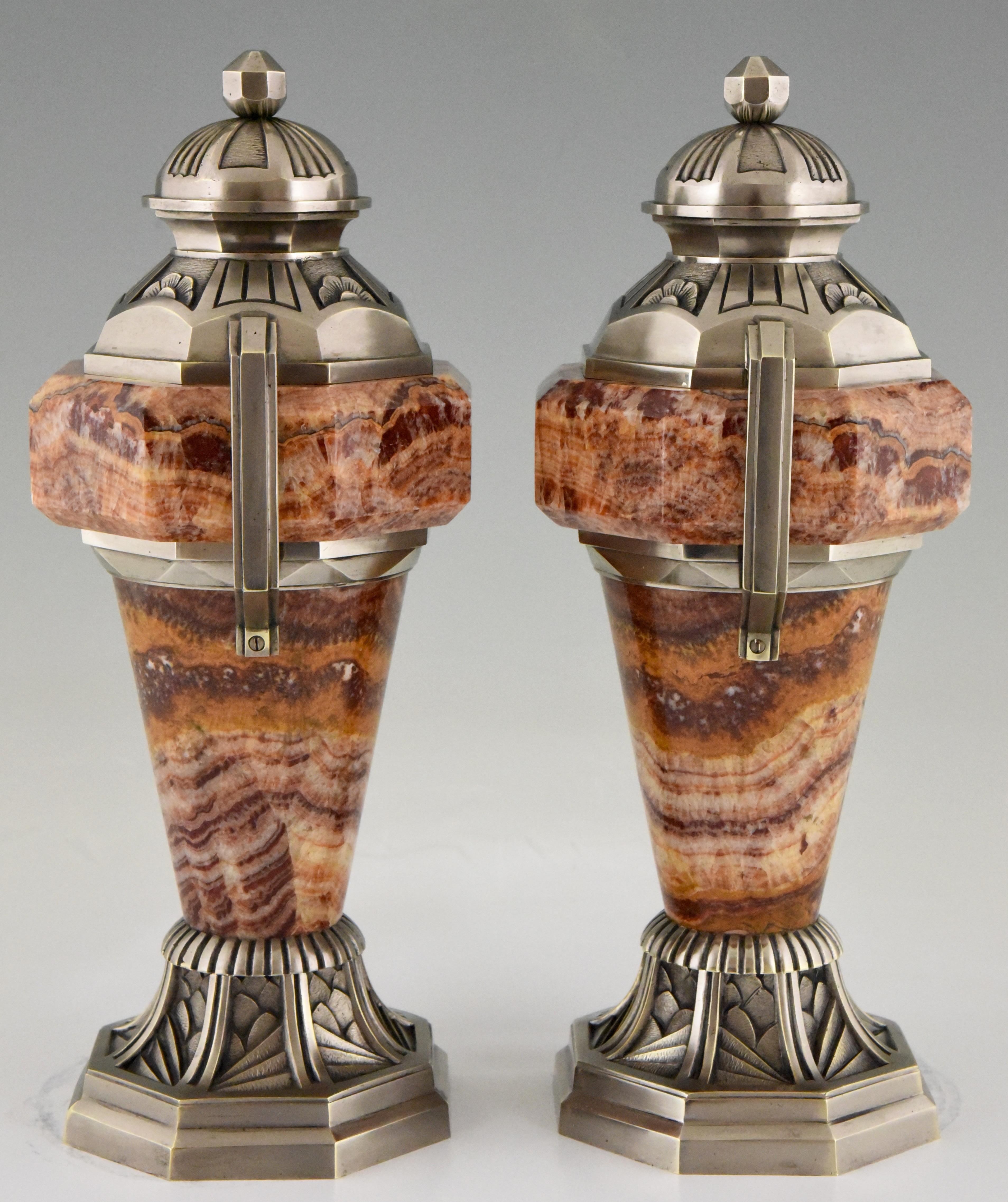 French Art Deco Marble and Bronze Urns  1925 France 2