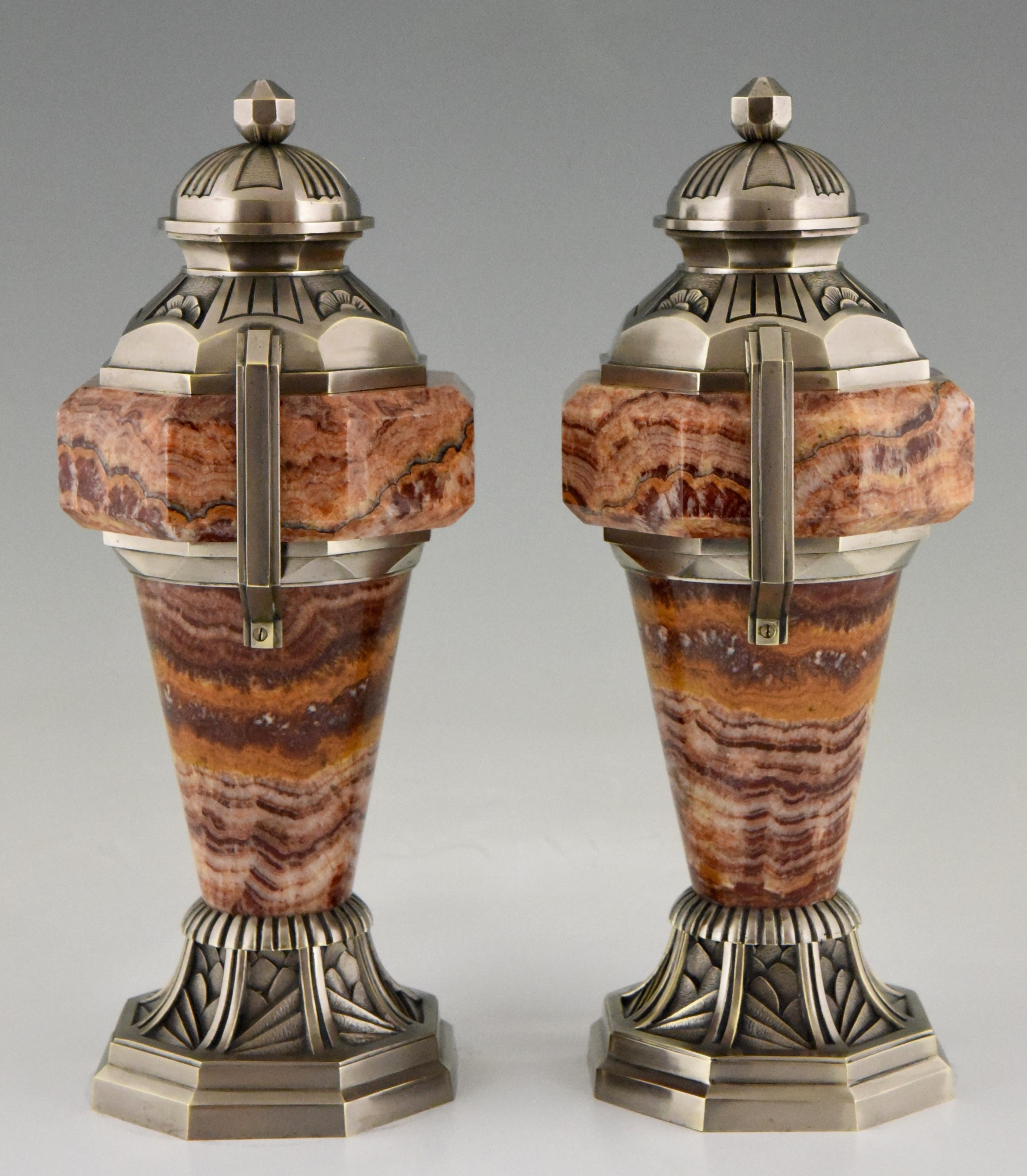 Early 20th Century French Art Deco Marble and Bronze Urns, 1925, France