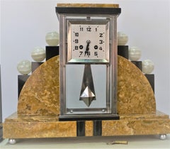 French Art Deco Marble and Chrome Clock Set