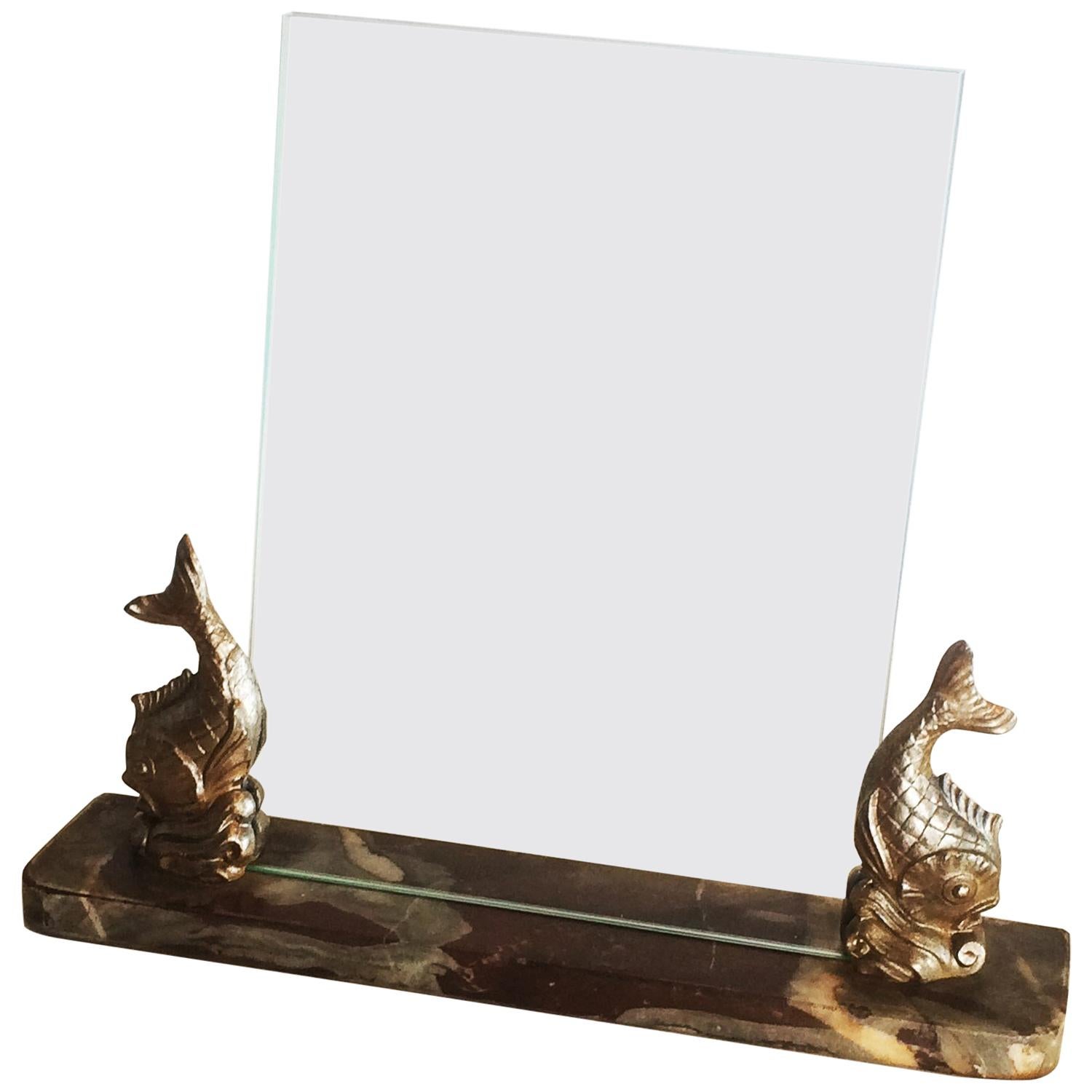 French Art Deco Marble and Fish Photo Frame For Sale