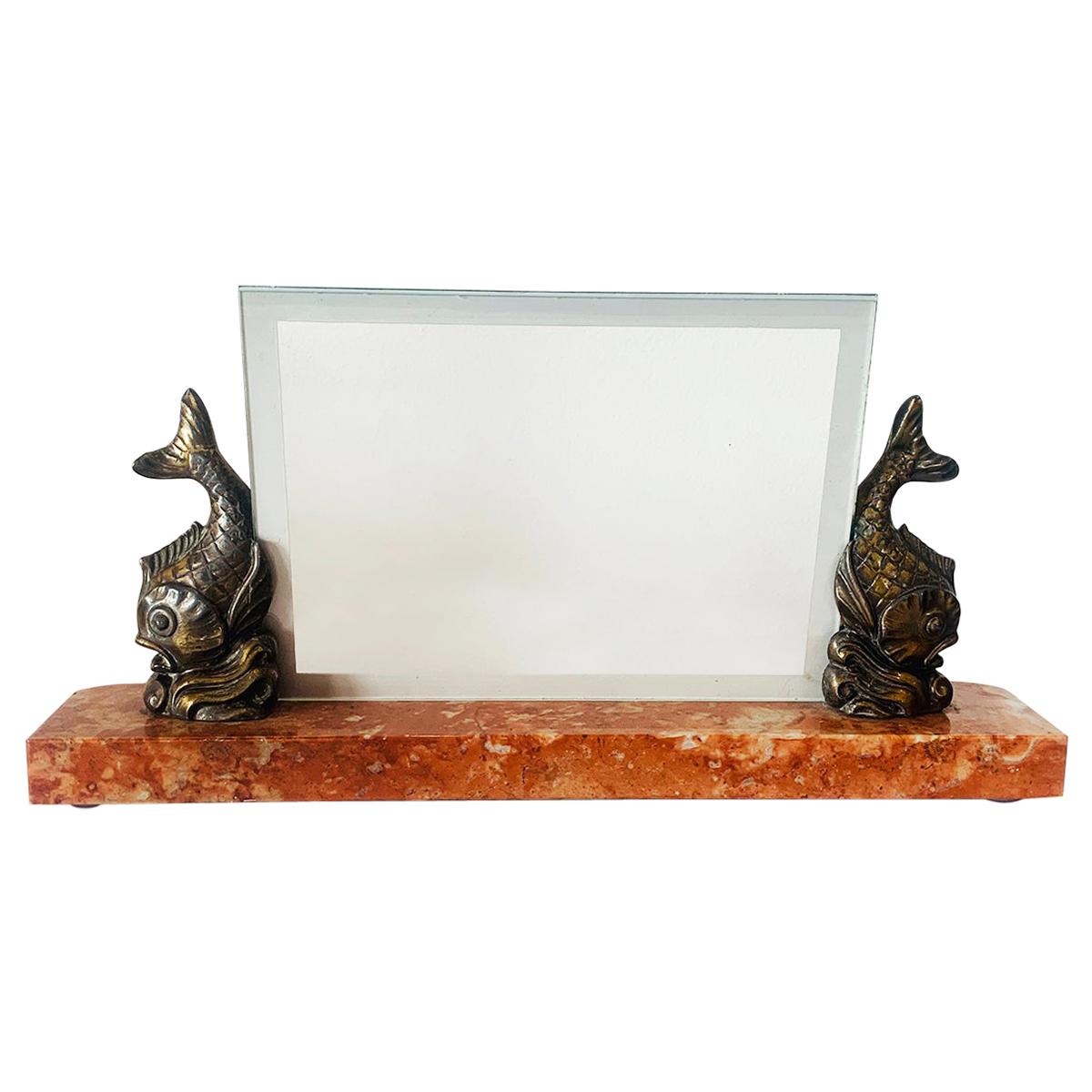 French Art Deco Marble and Fish Photo Frame For Sale