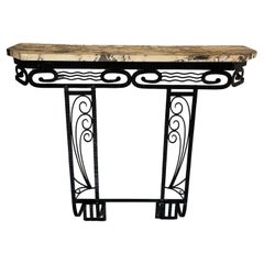 French Art Deco Marble and Wrought Iron Console, 1930s