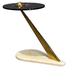 Table d'appoint de style « Console Star Trek » en laiton, verre et marbre Art déco français