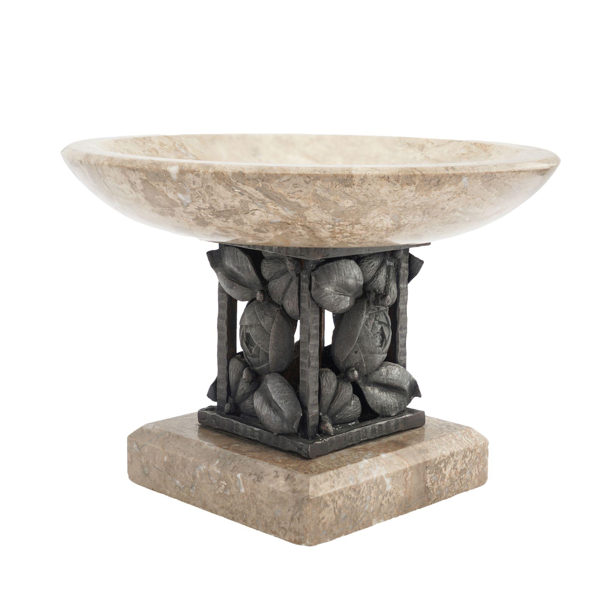 20th Century French Art Deco marble & bronze tazza, 1935 For Sale