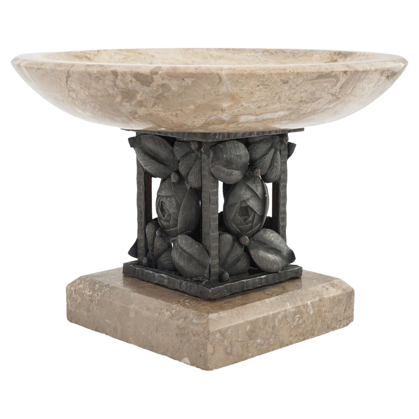 French Art Deco marble & bronze tazza, 1935 For Sale