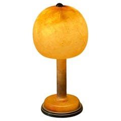 French Art Deco Marble Effect Glass And Brass Table Lamp
