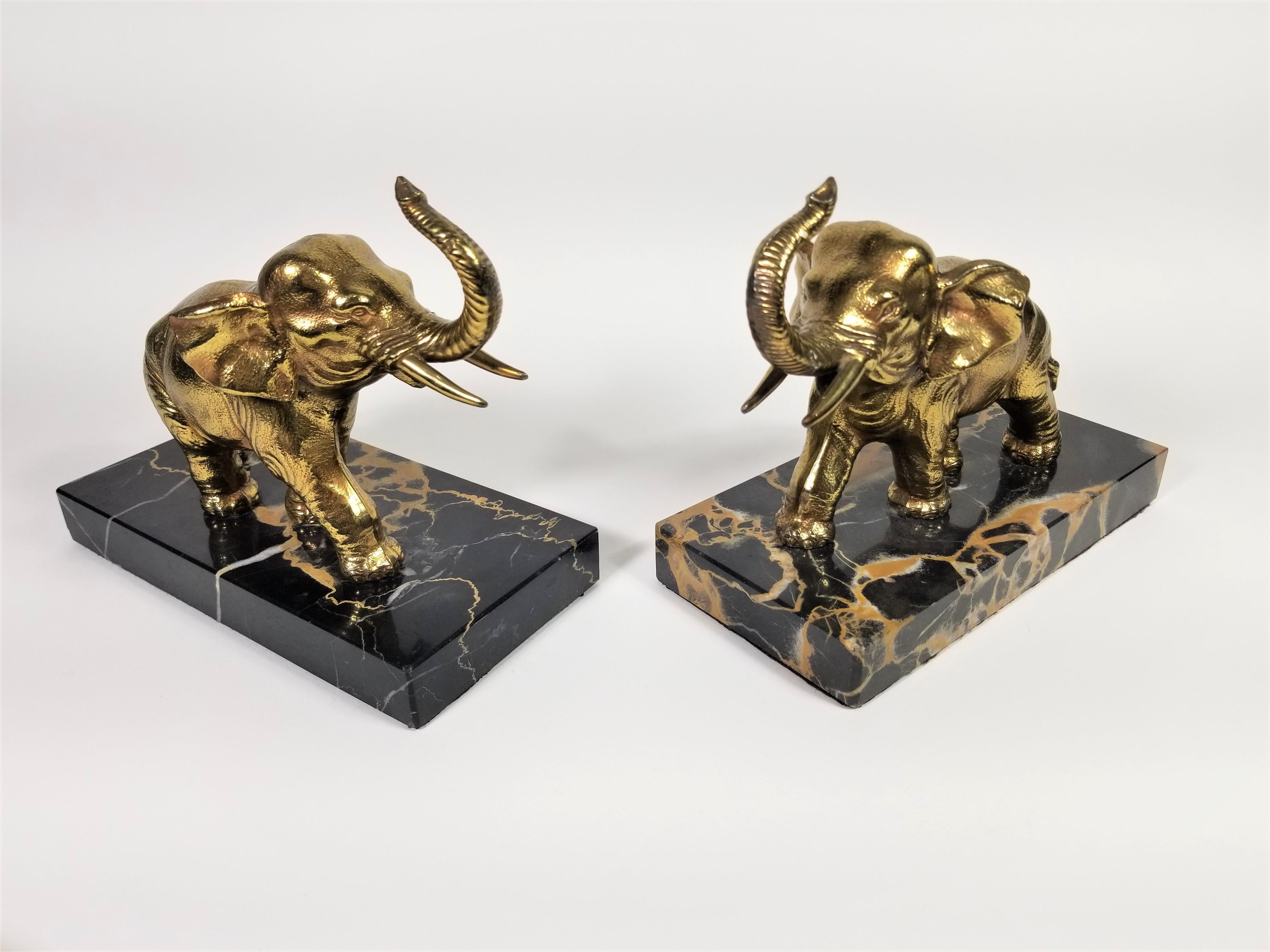 French Art Deco Marble Elephant Bookends For Sale 6