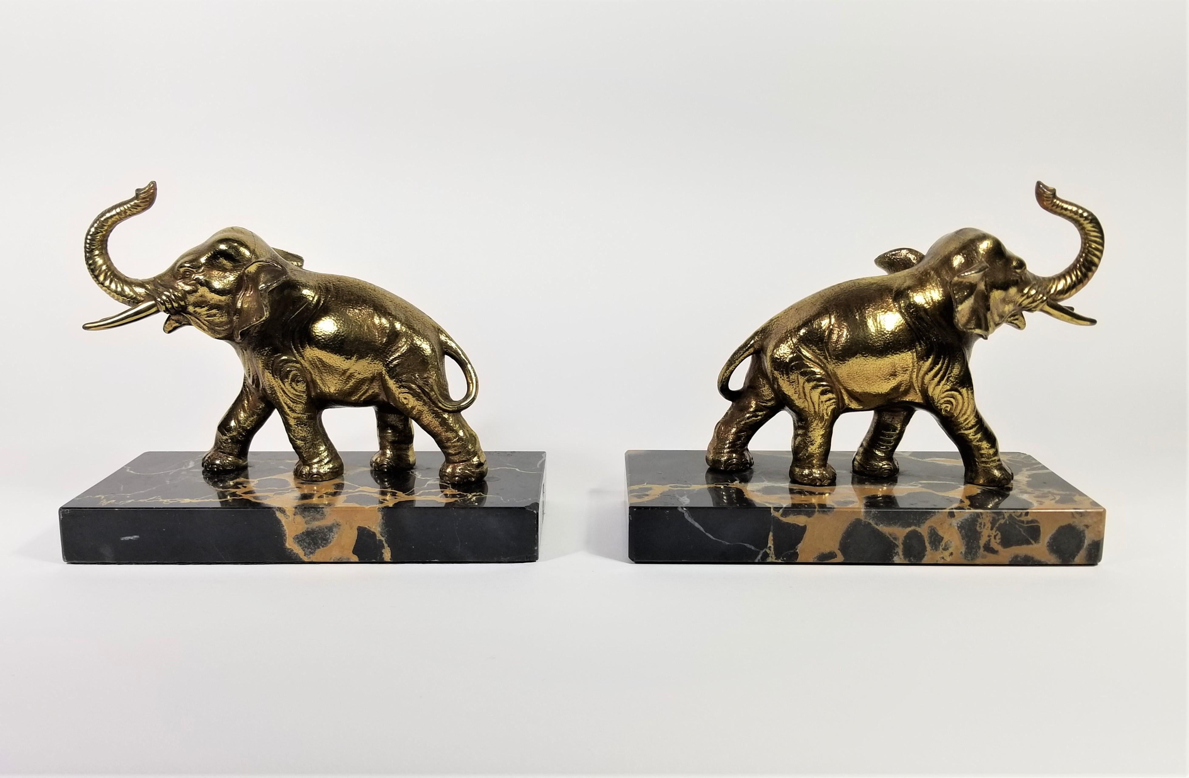 20th Century French Art Deco Marble Elephant Bookends For Sale