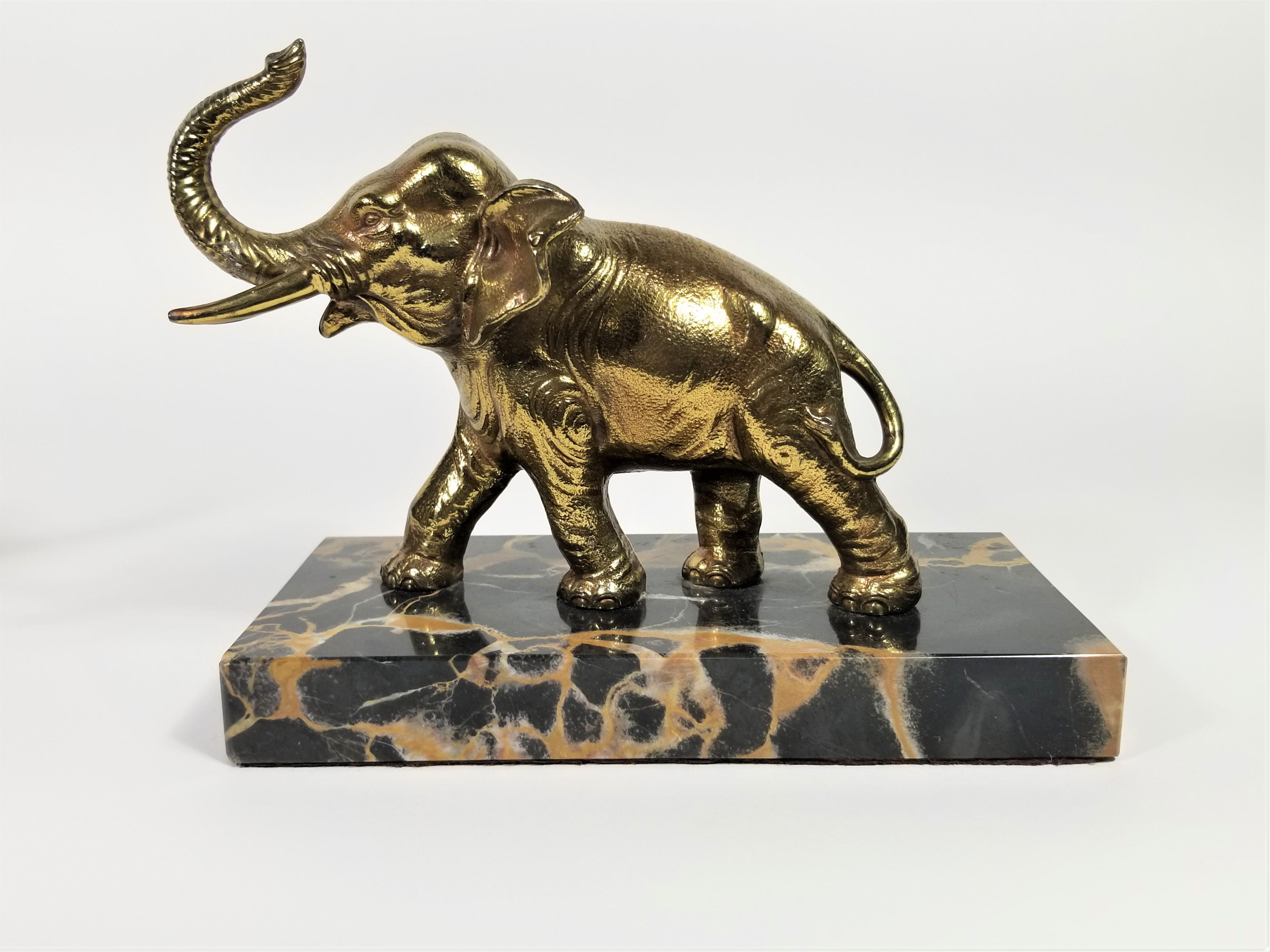 Metal French Art Deco Marble Elephant Bookends For Sale