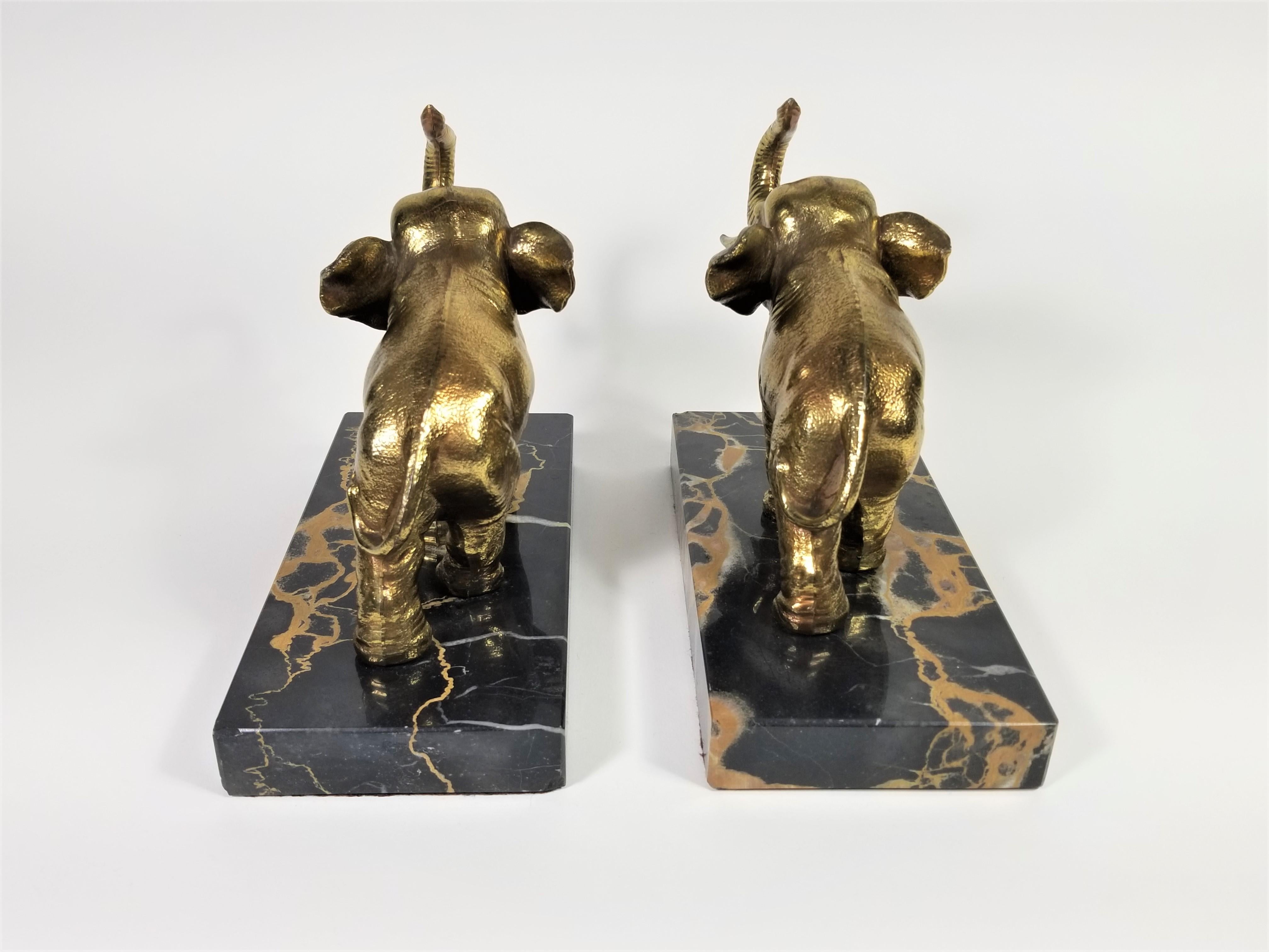 French Art Deco Marble Elephant Bookends For Sale 2