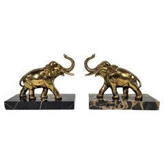 Antique French Art Deco Marble Elephant Bookends