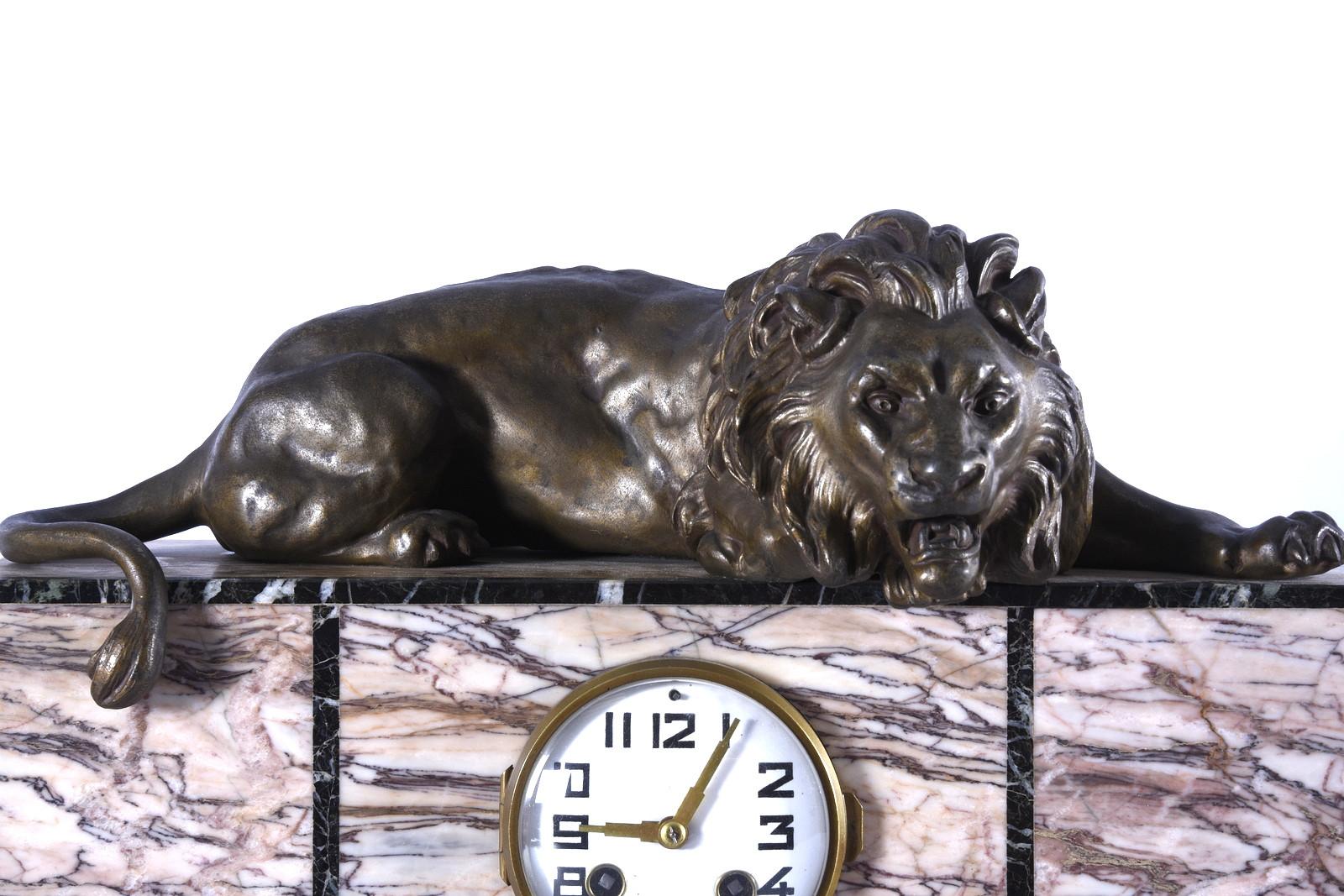 Brass French Art Deco Marble Mantel Clock