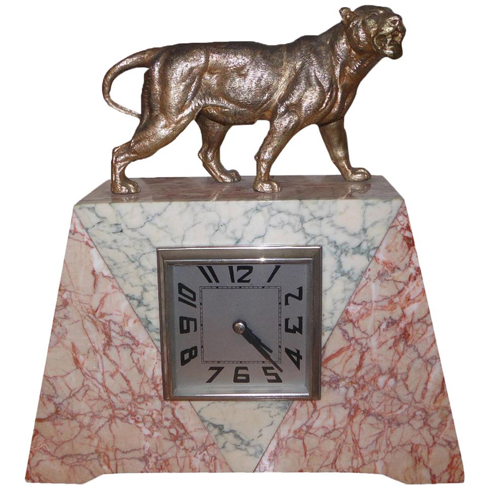 French Art Deco Marble Mantle Clock For Sale