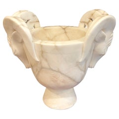 French Art Deco Marble Ram Motif Urn