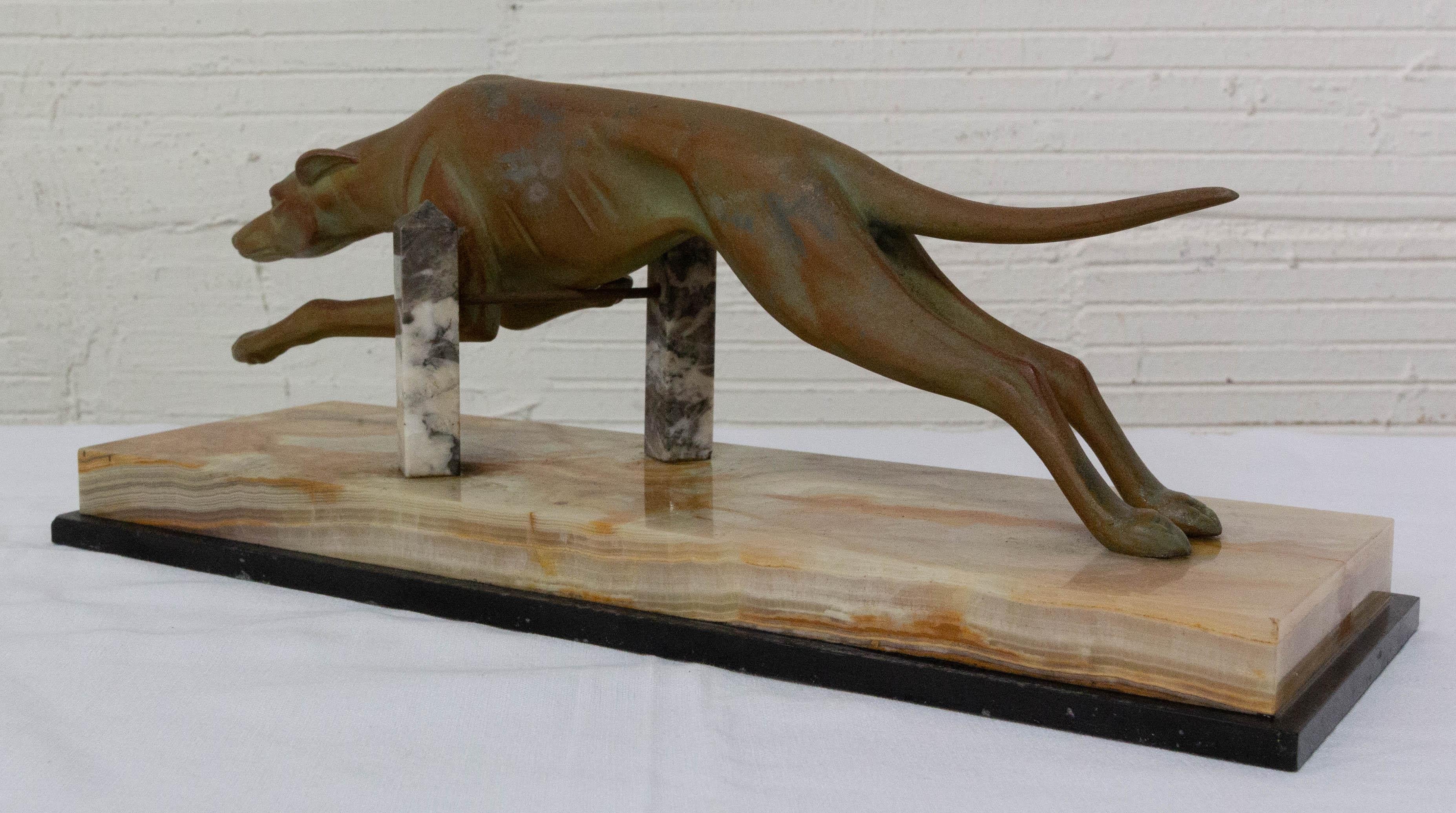 Mid-20th Century French Art Deco Marble Spelter Greyhound, circa 1930 For Sale