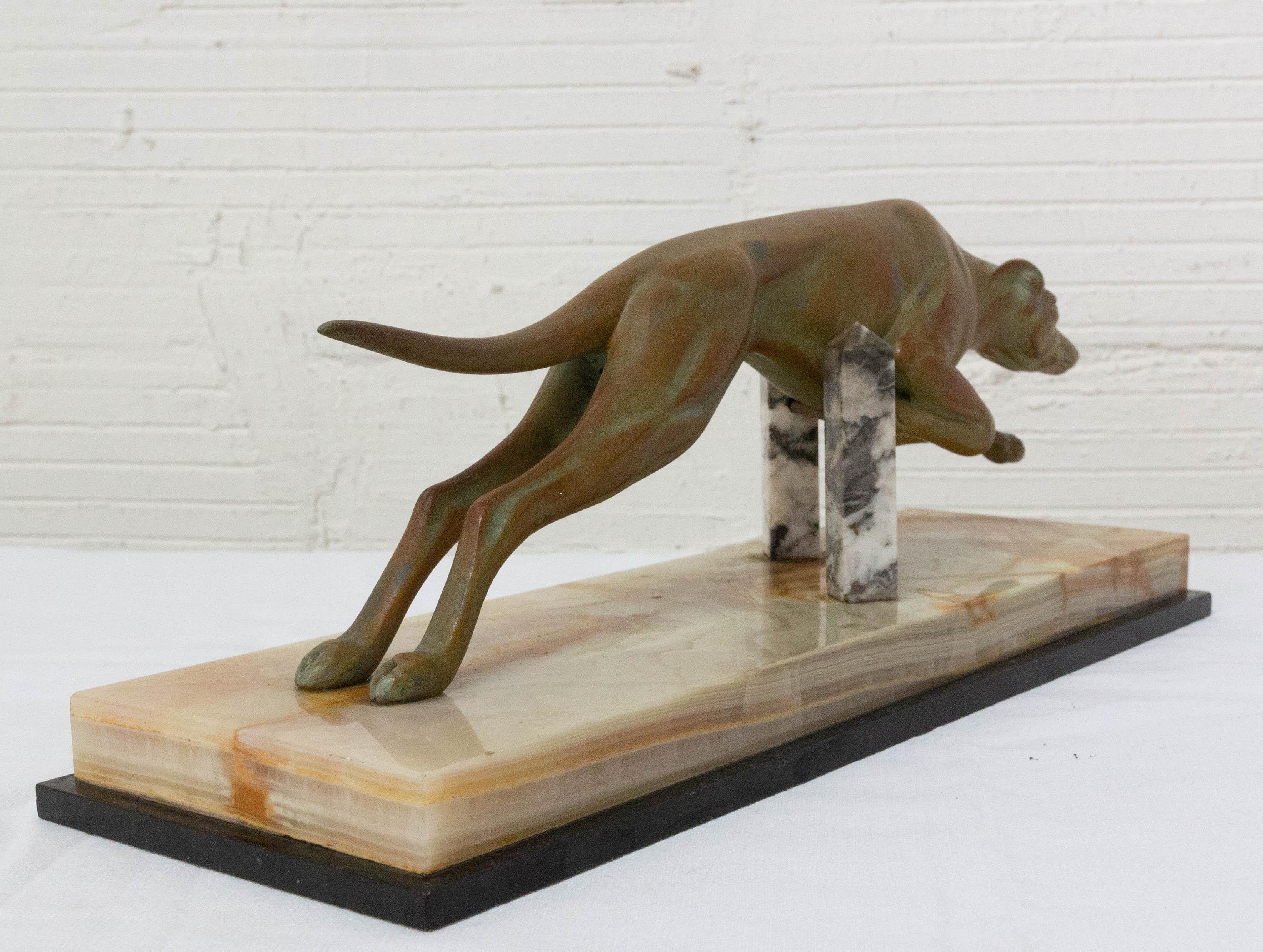 French Art Deco Marble Spelter Greyhound, circa 1930 For Sale 2