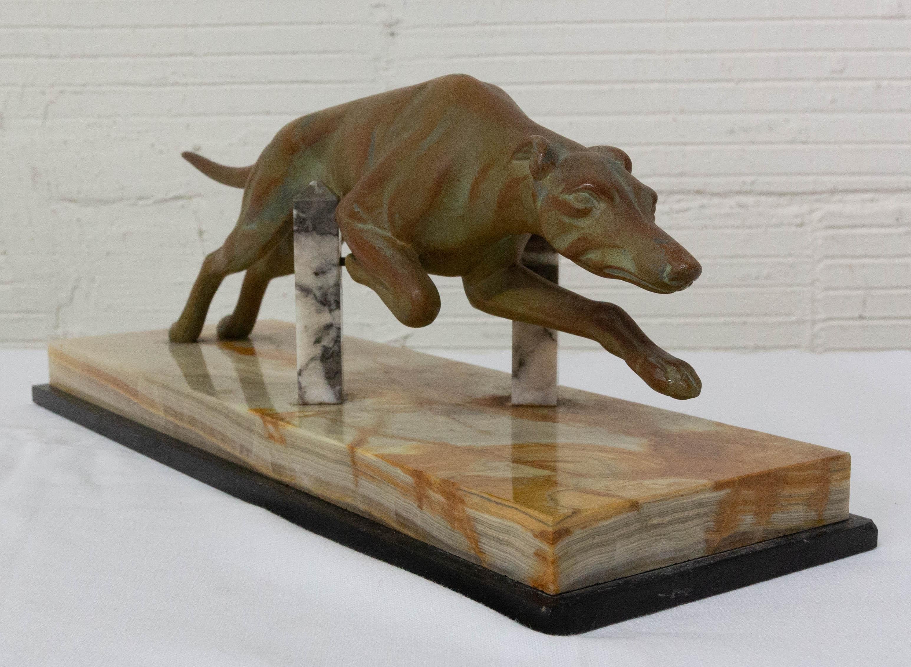 French Art Deco Marble Spelter Greyhound, circa 1930 For Sale 3
