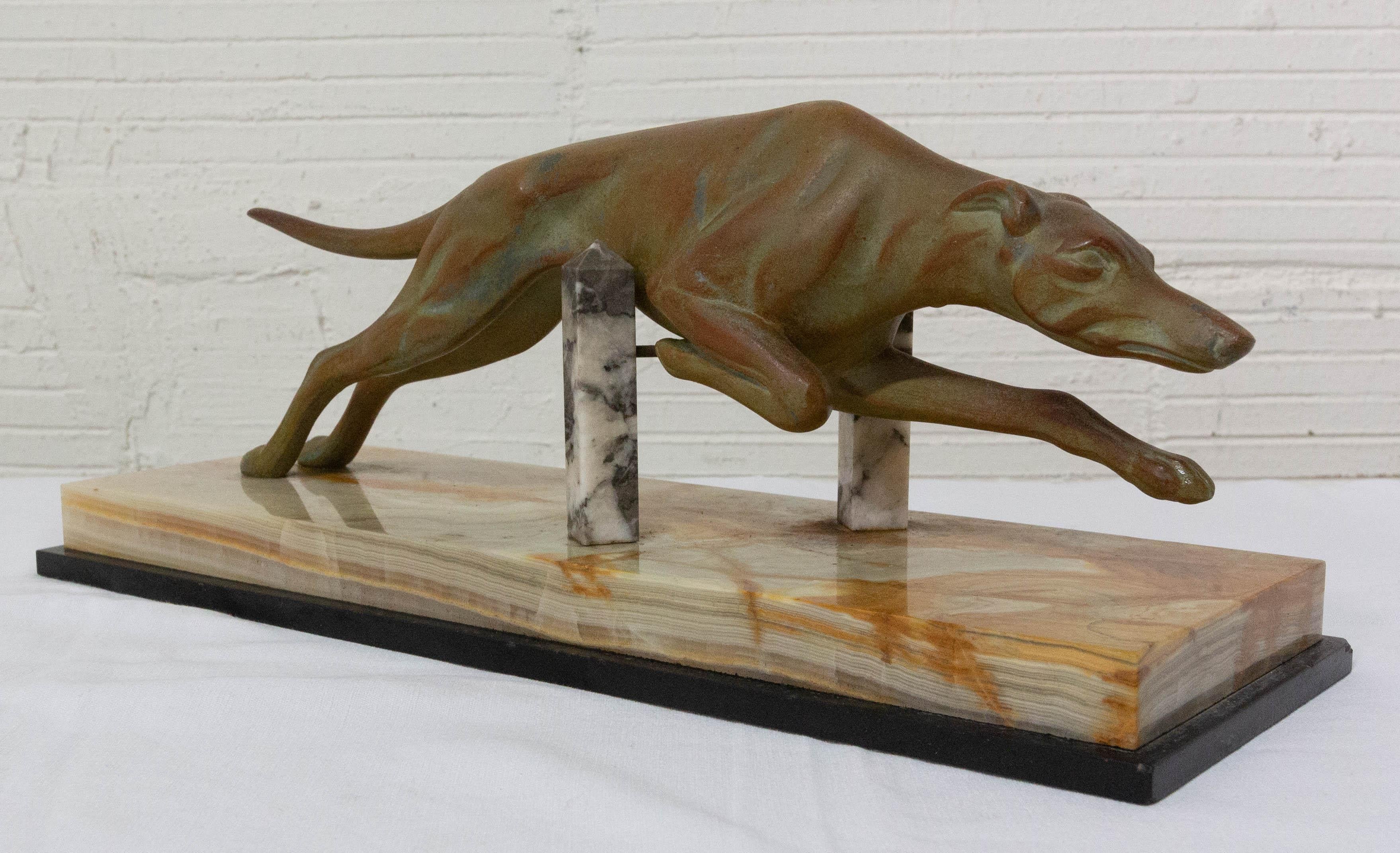 French Art Deco Marble Spelter Greyhound, circa 1930 For Sale 4